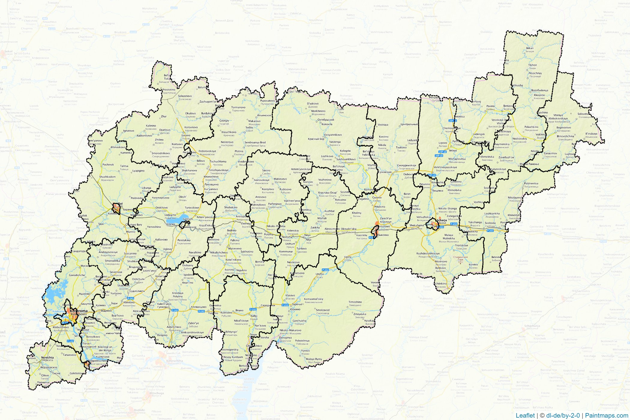 Muestras de recorte de mapas Kostroma (Federación Rusa)-1