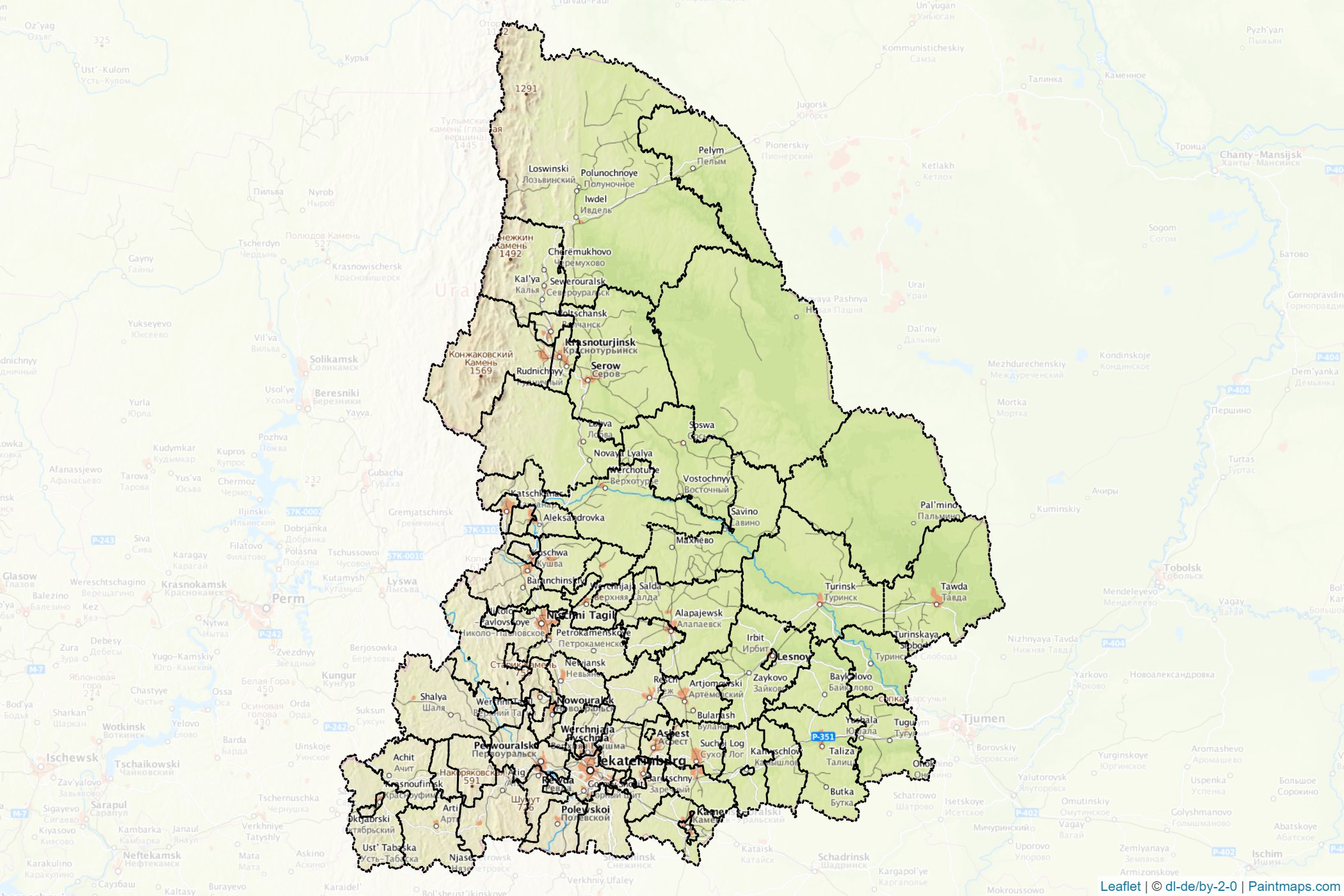 Muestras de recorte de mapas Sverdlovsk (Federación Rusa)-1