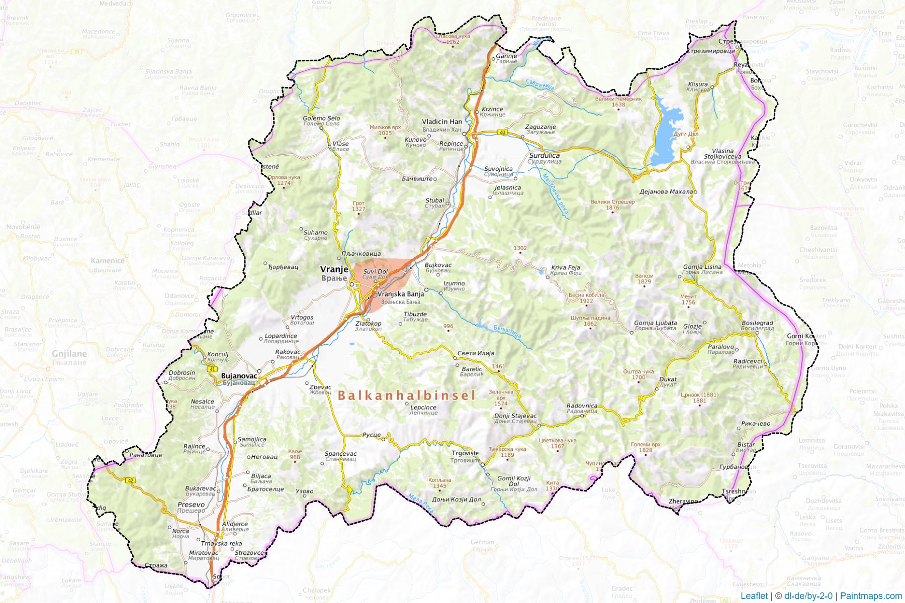 Muestras de recorte de mapas Pčinjski upravni okrug (Central Serbia)-1