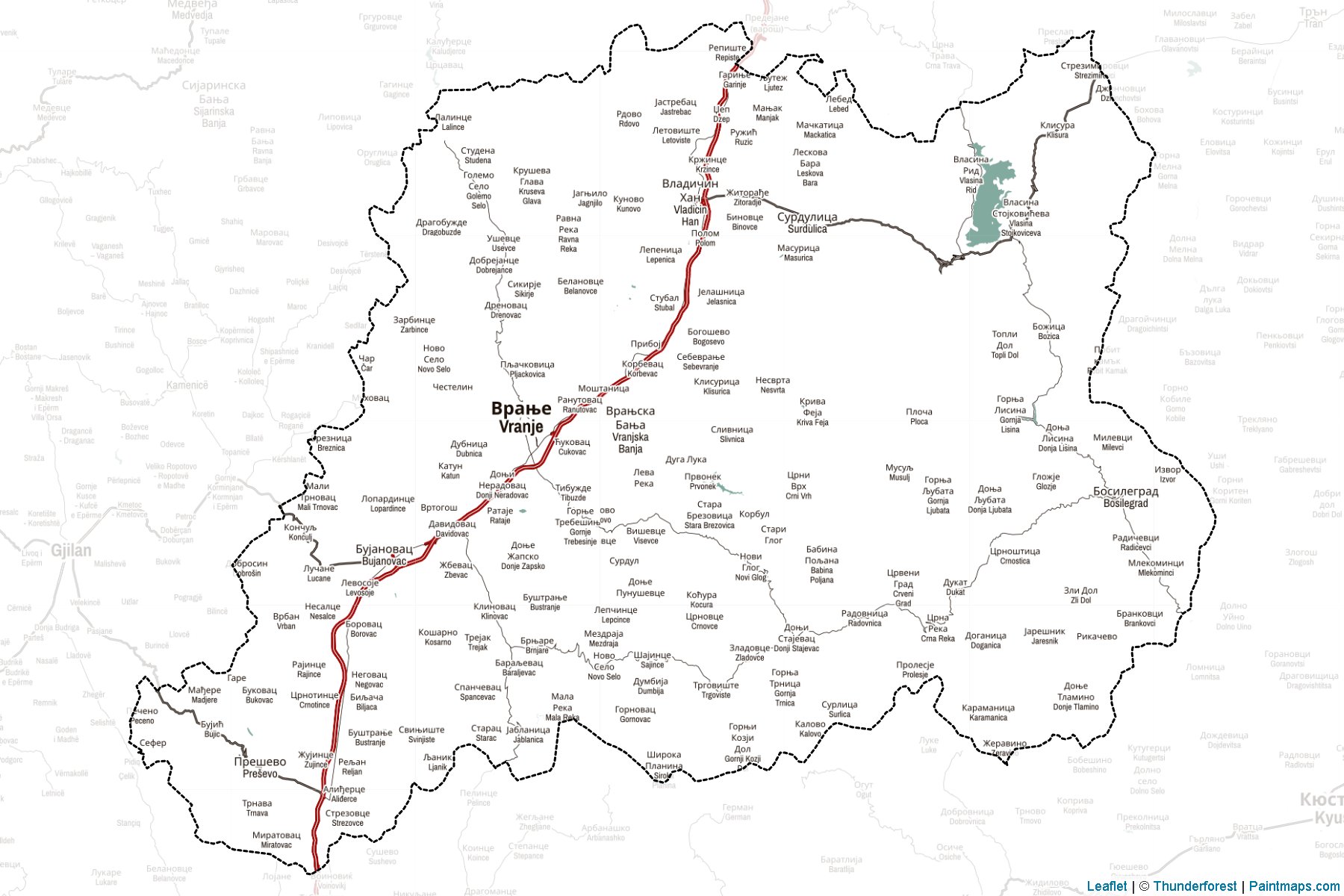 Muestras de recorte de mapas Pčinjski upravni okrug (Central Serbia)-2