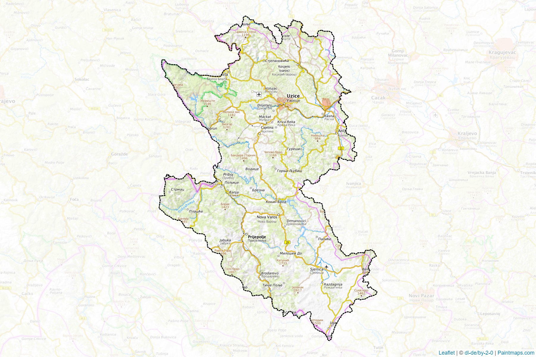 Zlatiborski upravni okrug (Central Serbia) Map Cropping Samples-1