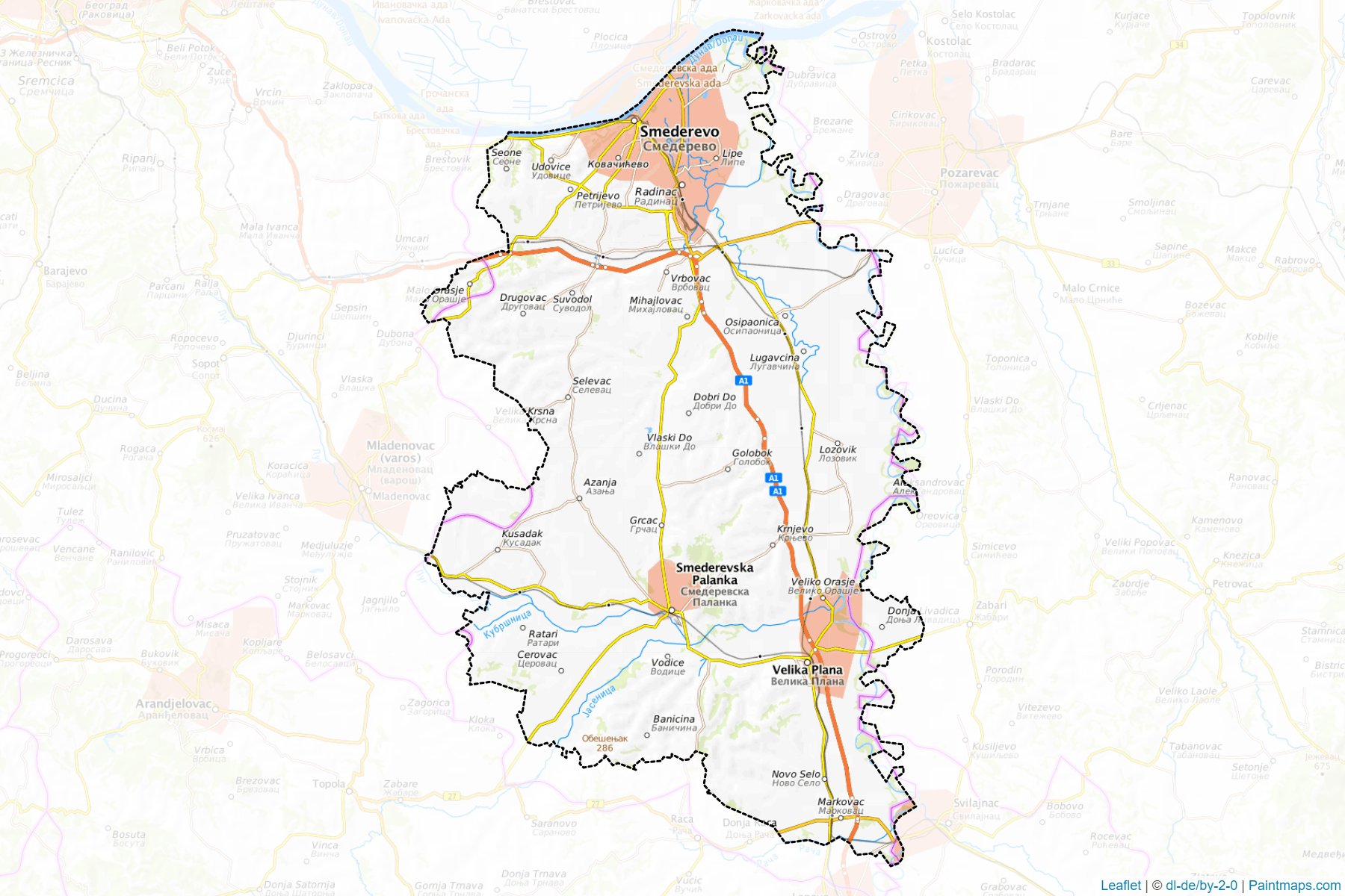 Podunavski upravni okrug (Central Serbia) Map Cropping Samples-1