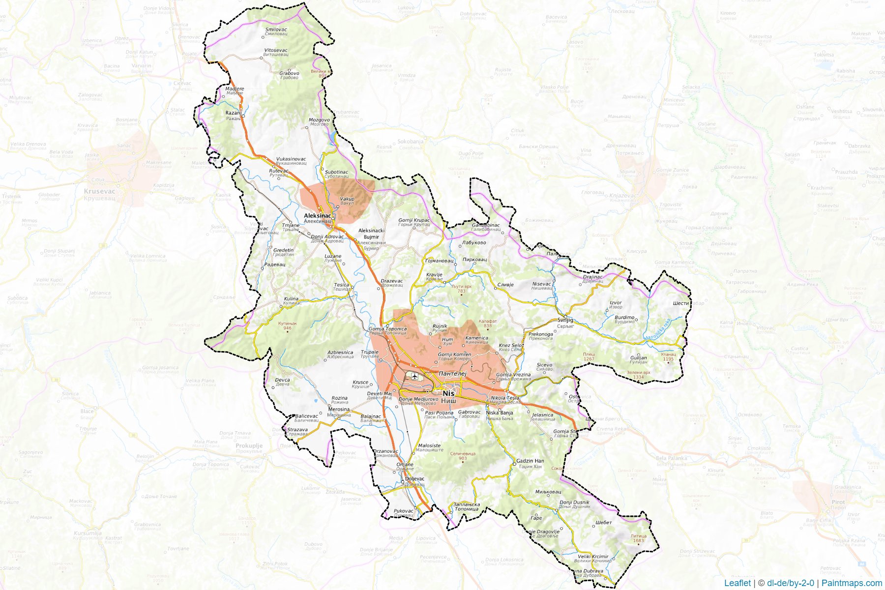 Nišava İlçesi (Central Serbia) Haritası Örnekleri-1