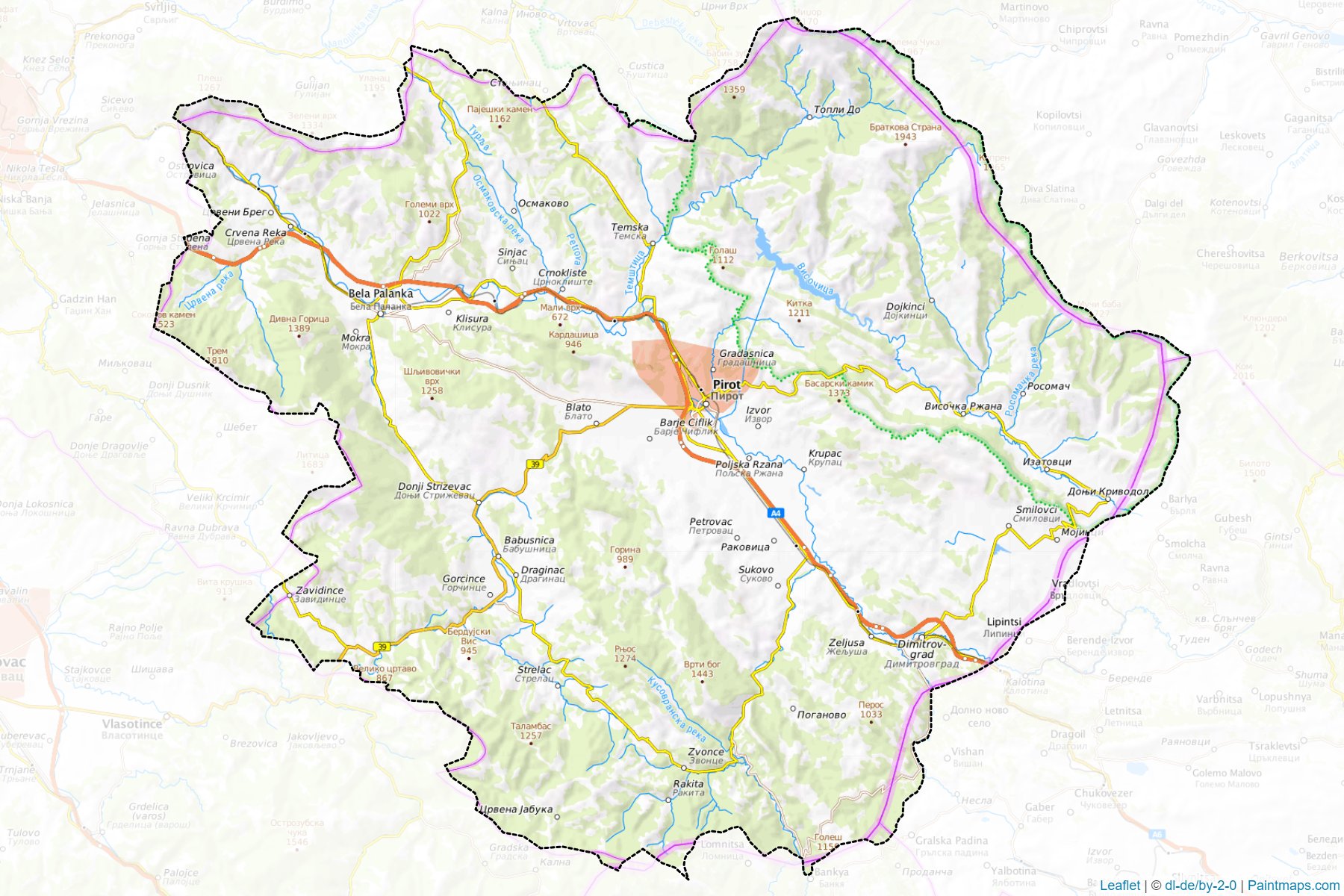 Muestras de recorte de mapas Pirotski upravni okrug (Central Serbia)-1