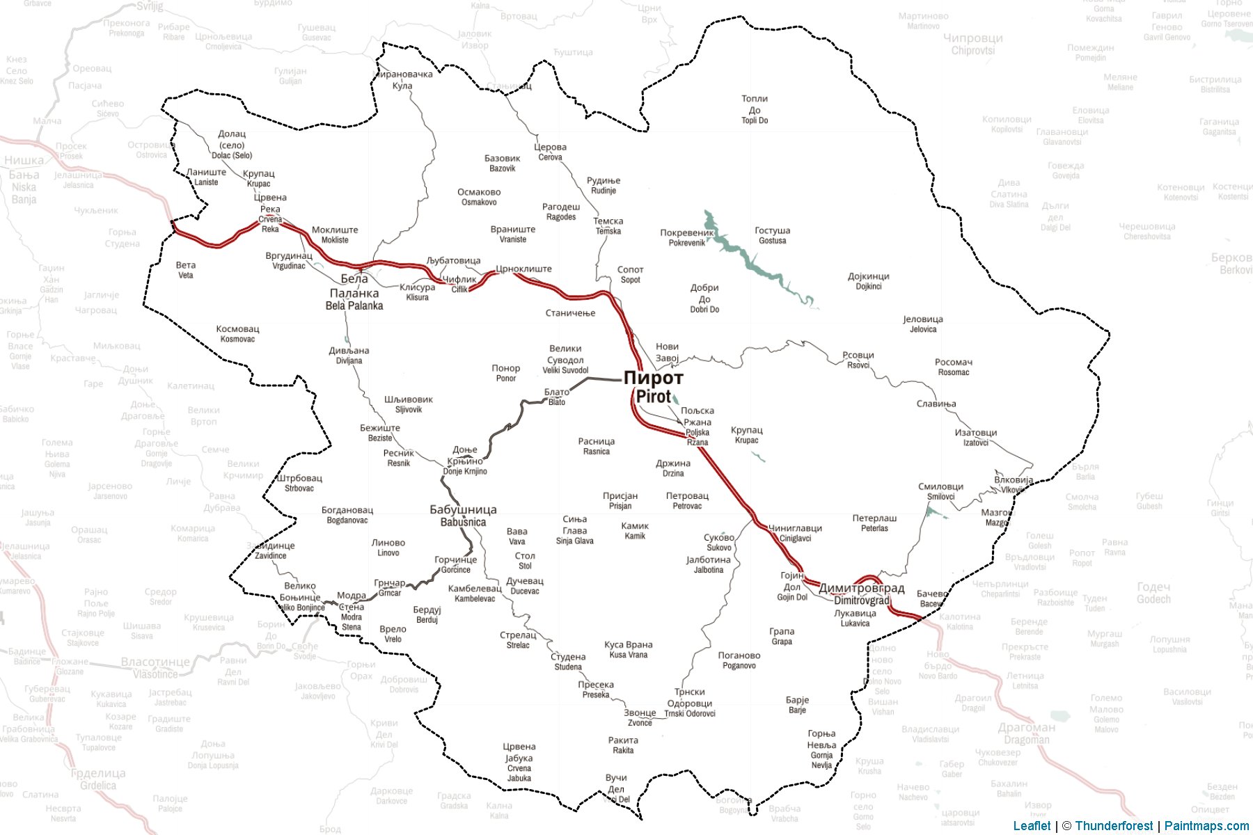 Muestras de recorte de mapas Pirotski upravni okrug (Central Serbia)-2