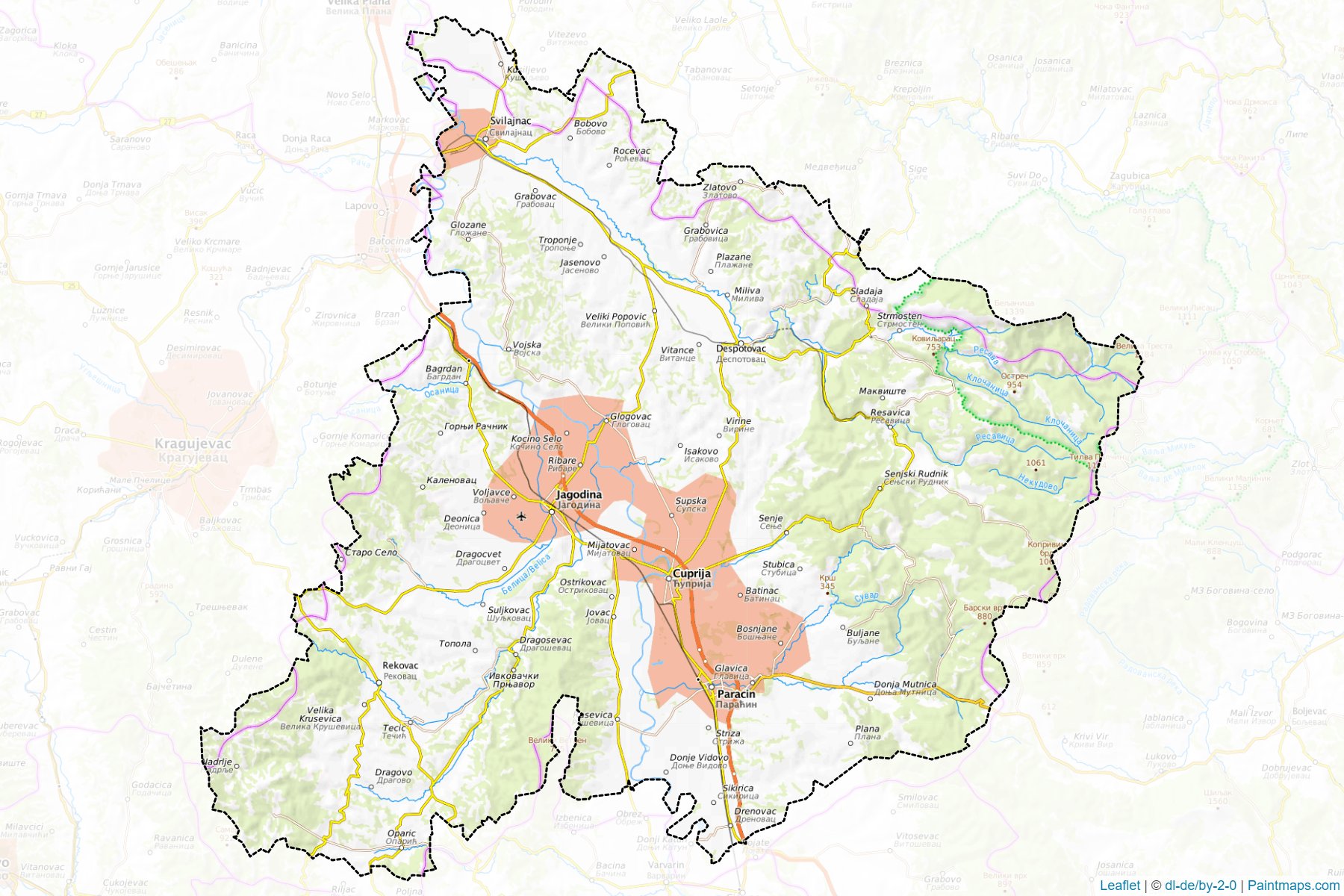 Muestras de recorte de mapas Pomoravski upravni okrug (Central Serbia)-1