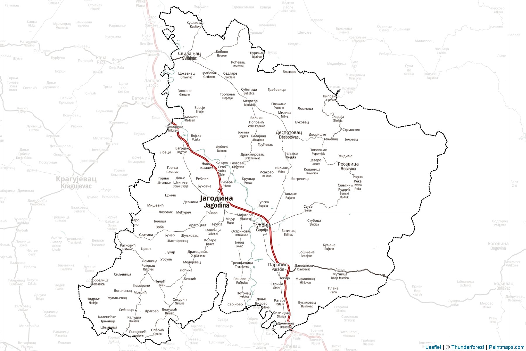 Muestras de recorte de mapas Pomoravski upravni okrug (Central Serbia)-2