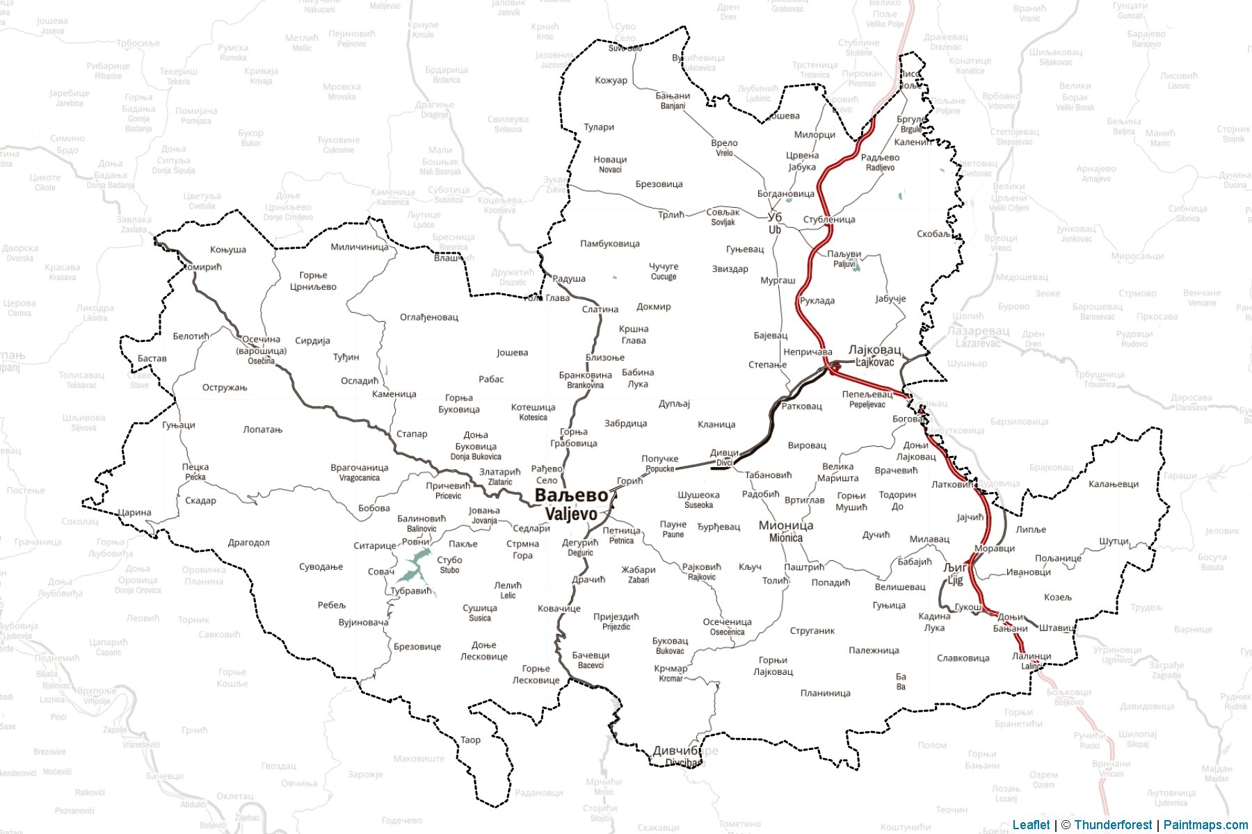 Muestras de recorte de mapas Kolubarski upravni okrug (Central Serbia)-2