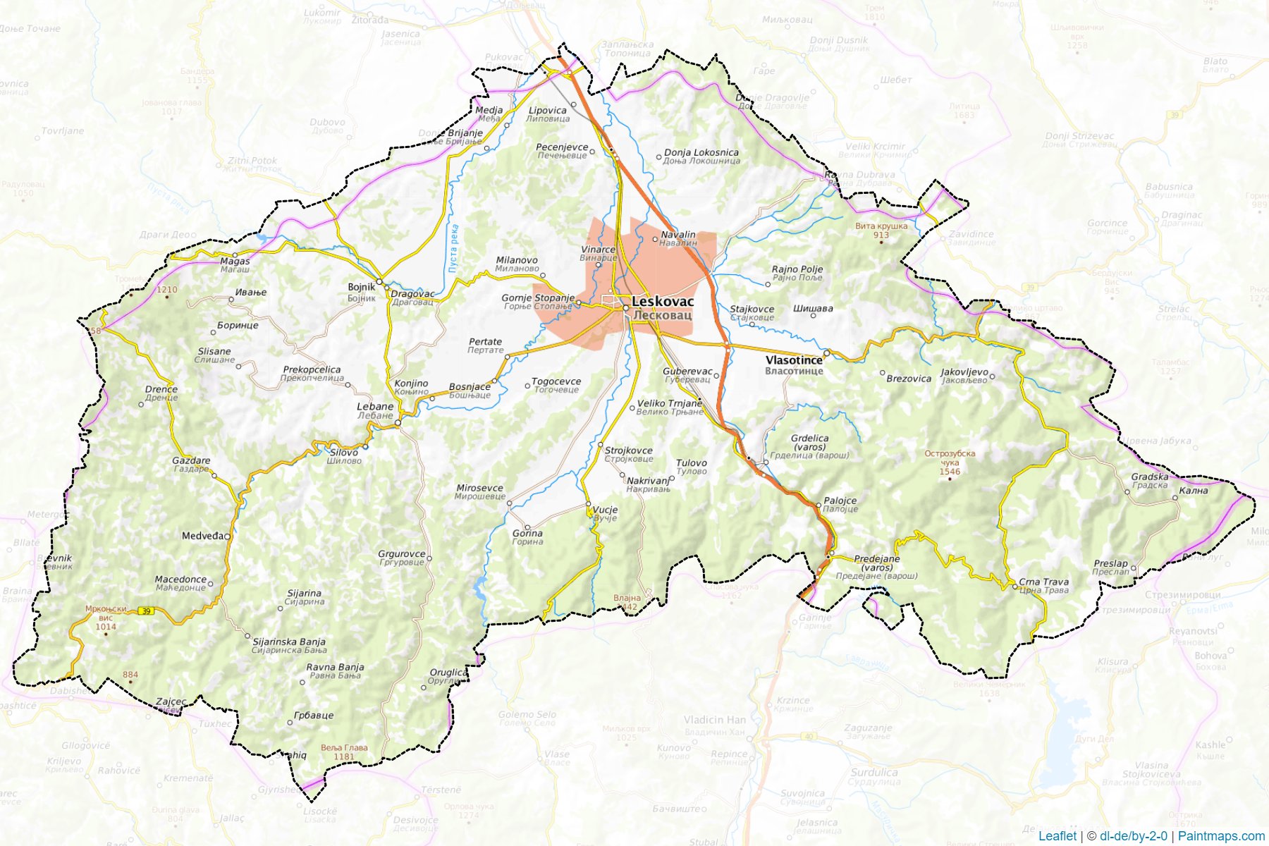 Jablanica İlçesi (Central Serbia) Haritası Örnekleri-1