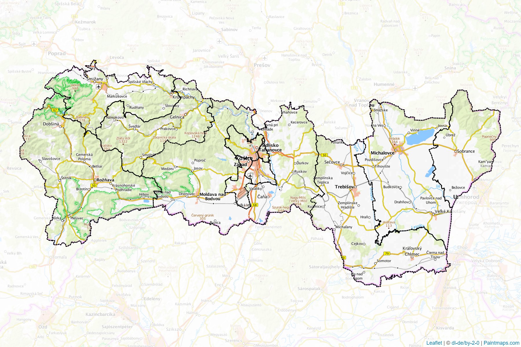 Muestras de recorte de mapas Košický kraj (Eslovaquia)-1