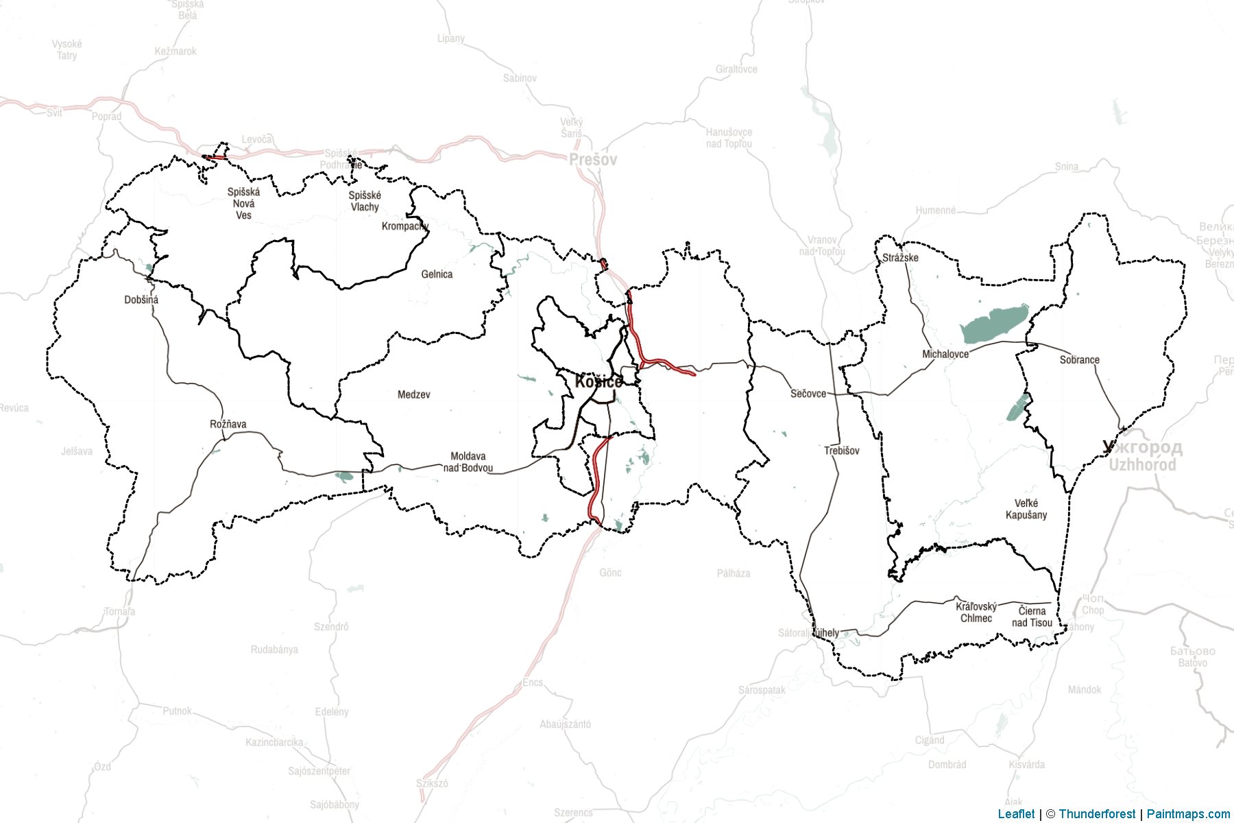 Muestras de recorte de mapas Košický kraj (Eslovaquia)-2