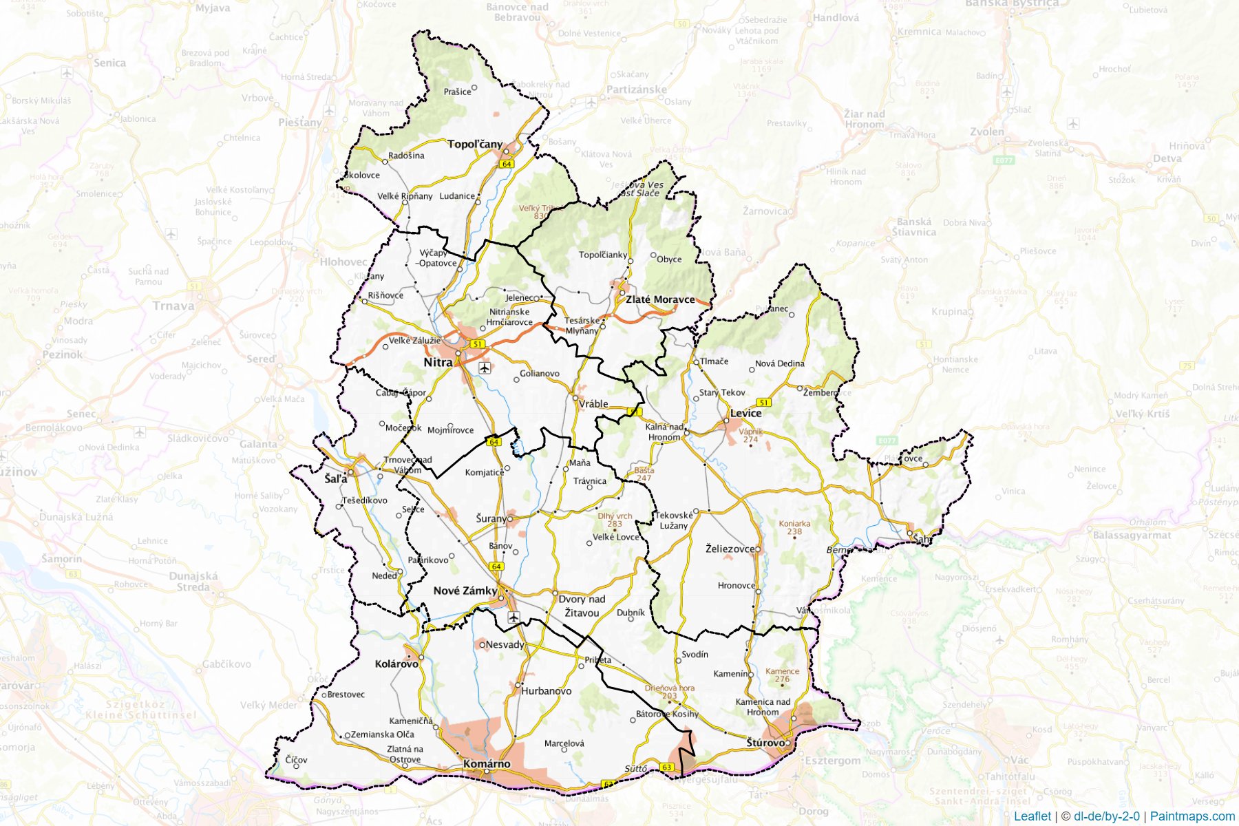 Muestras de recorte de mapas Nitriansky kraj (Eslovaquia)-1