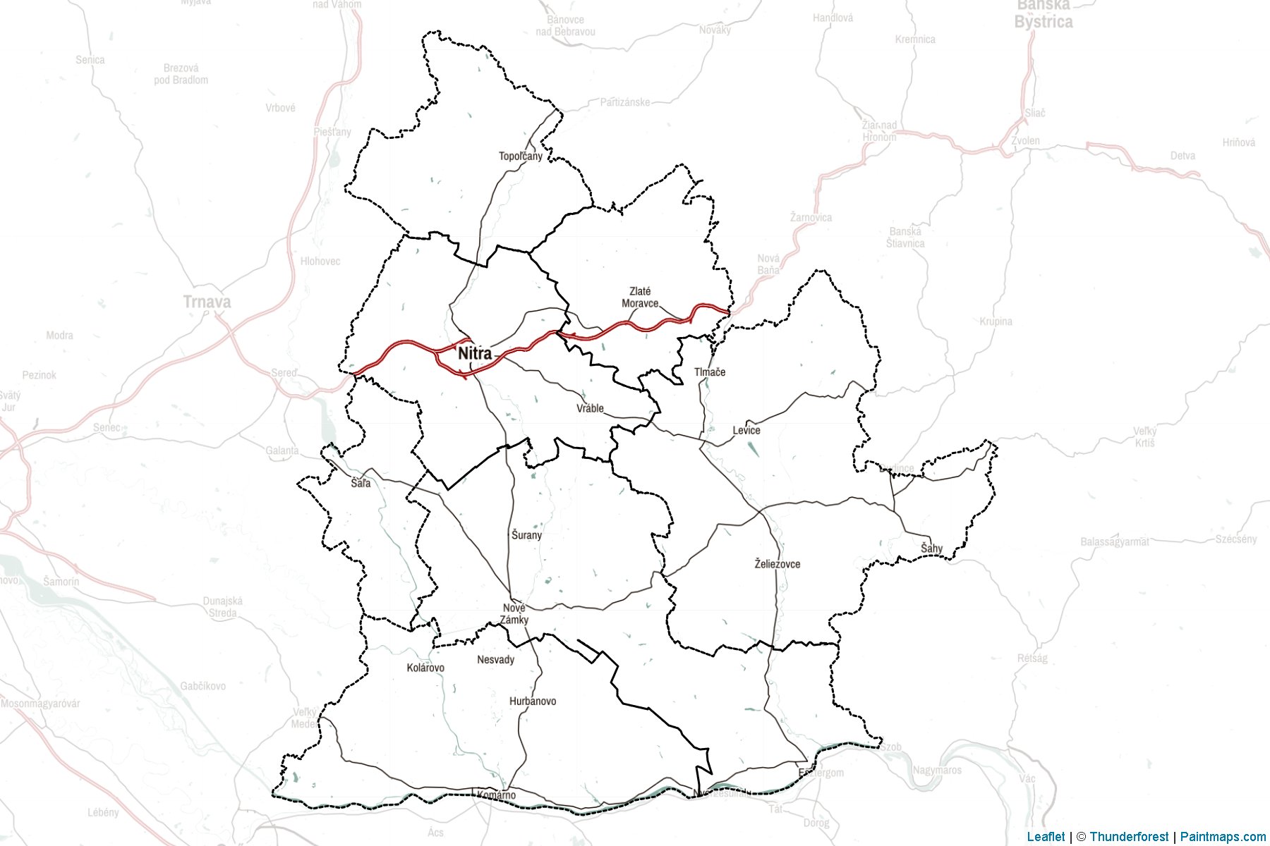 Muestras de recorte de mapas Nitriansky kraj (Eslovaquia)-2