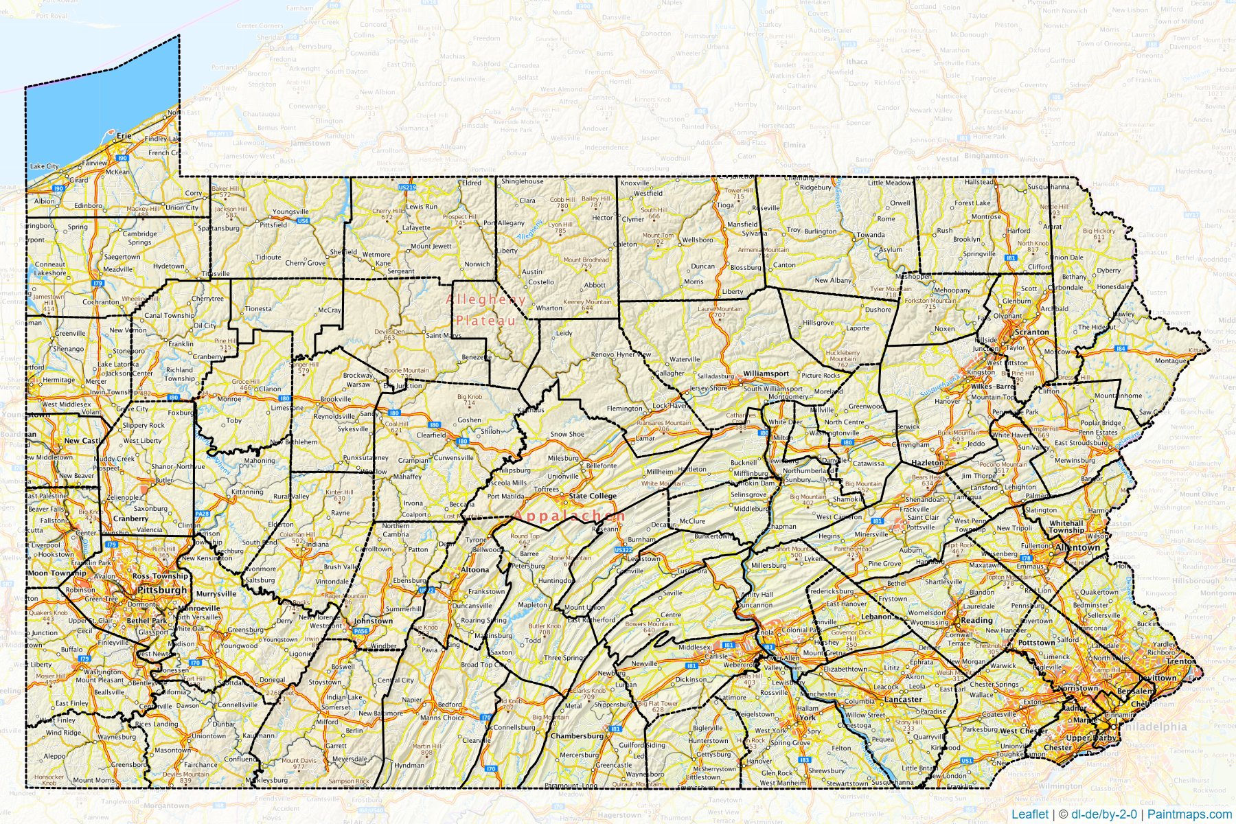 Muestras de recorte de mapas Pennsylvania (Estados Unidos de America)-1