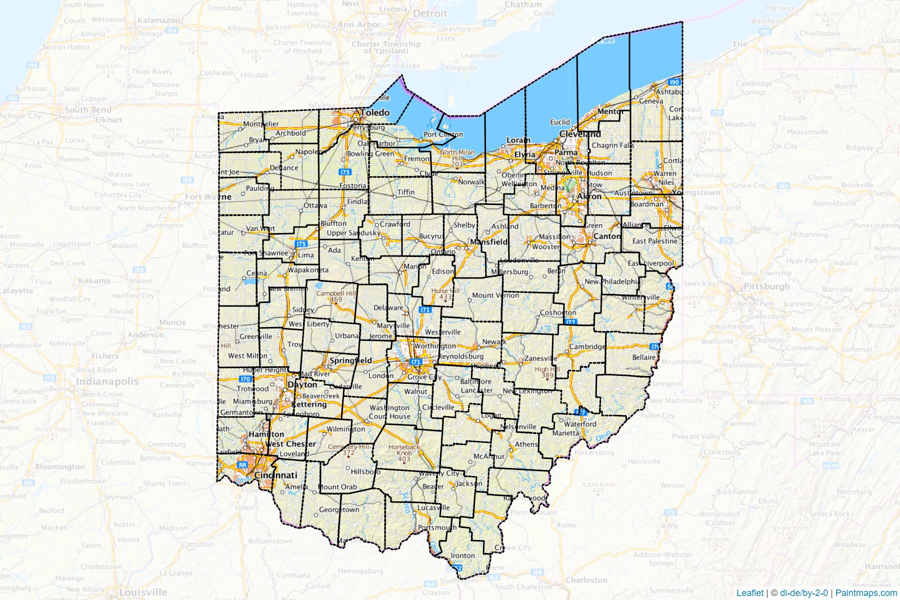 Muestras de recorte de mapas Ohio (Estados Unidos de America)-1