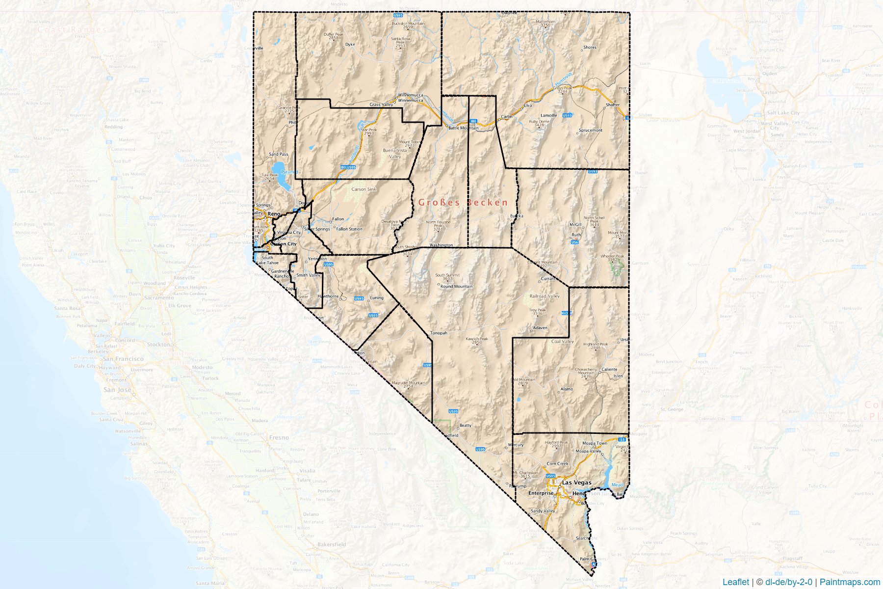 Muestras de recorte de mapas Nevada (Estados Unidos de America)-1