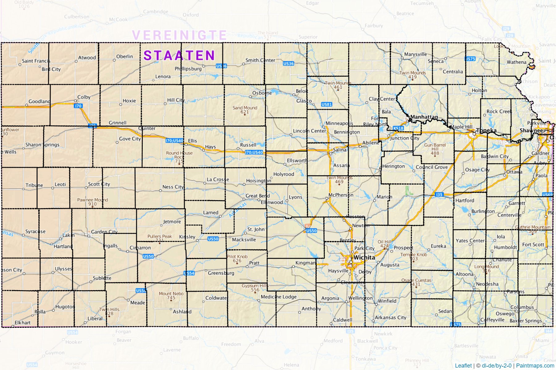 Muestras de recorte de mapas Kansas (Estados Unidos de America)-1