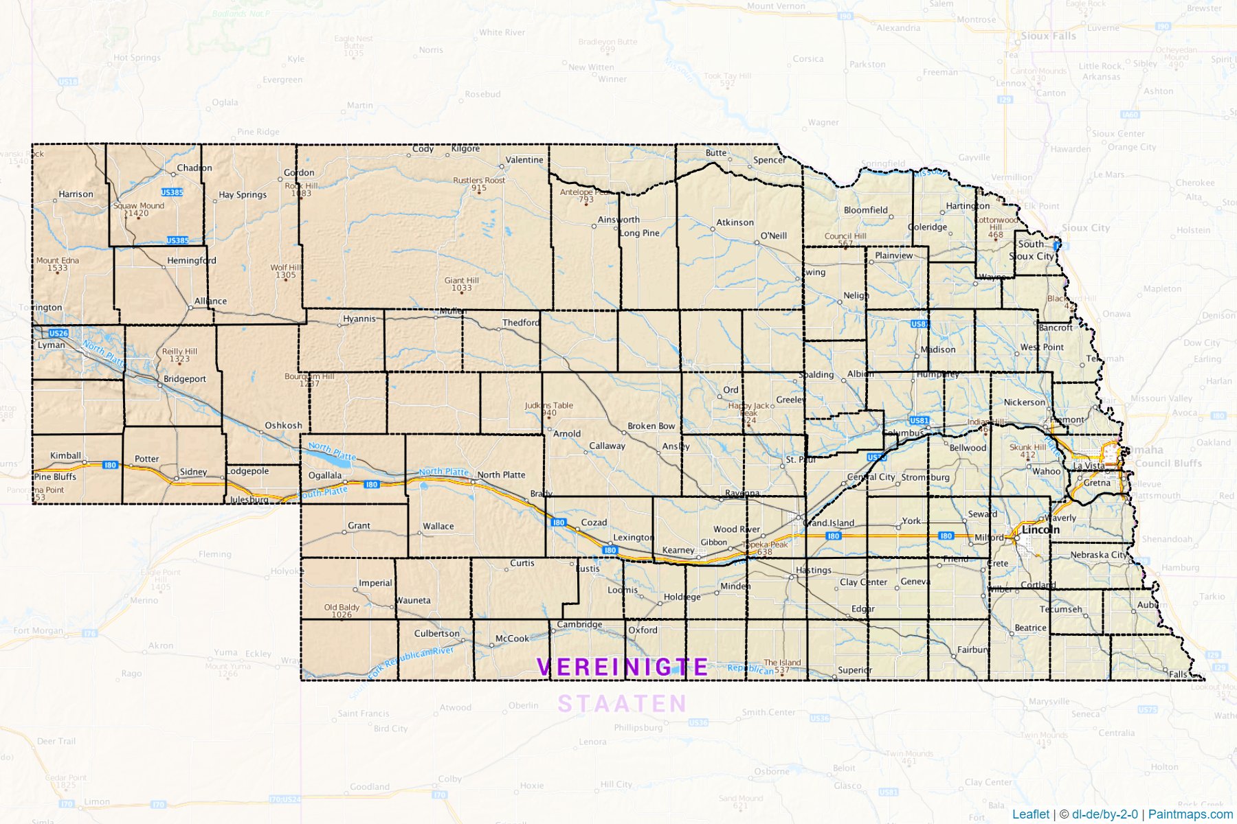 Muestras de recorte de mapas Nebraska (Estados Unidos de America)-1