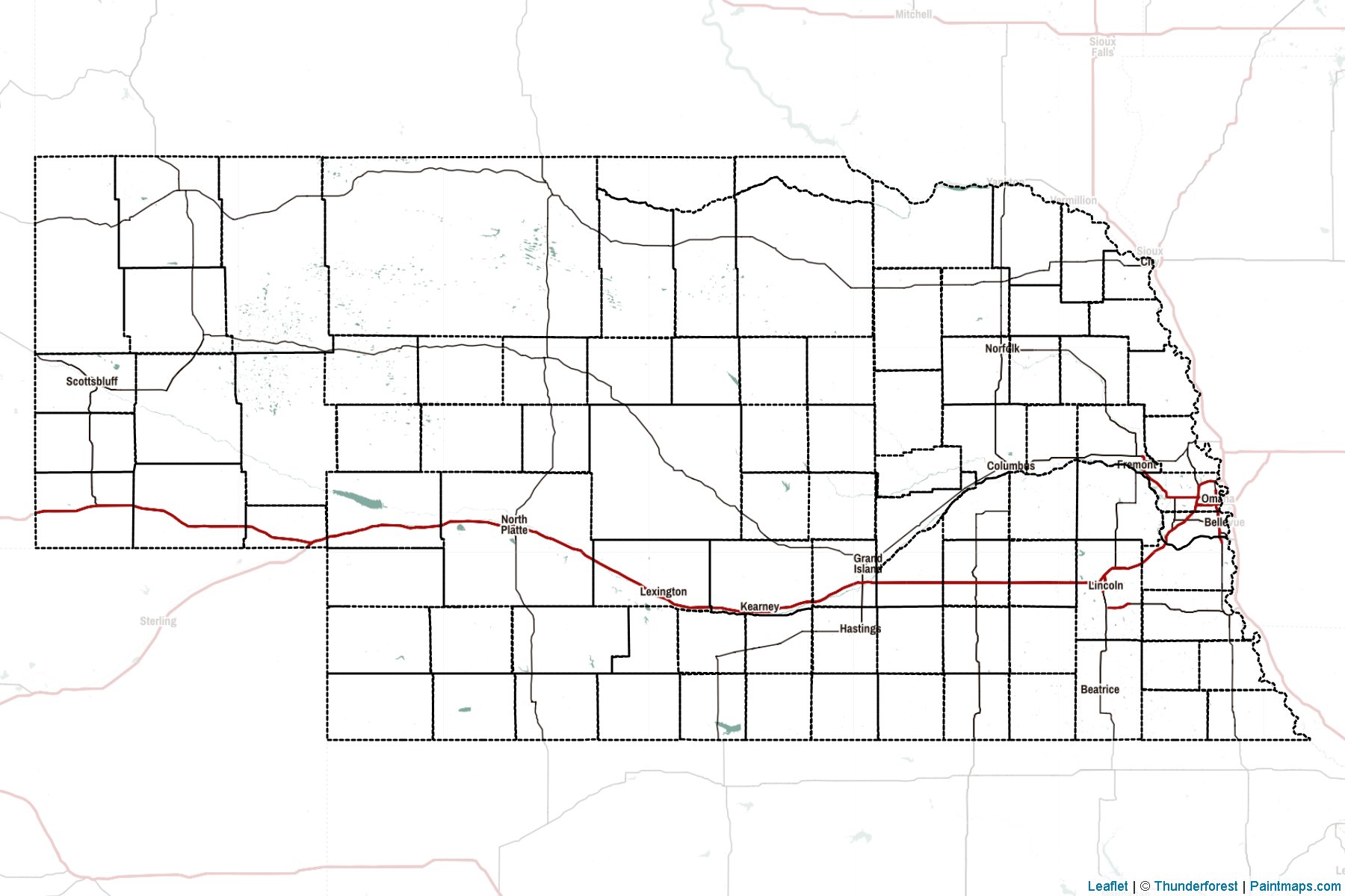 Muestras de recorte de mapas Nebraska (Estados Unidos de America)-2