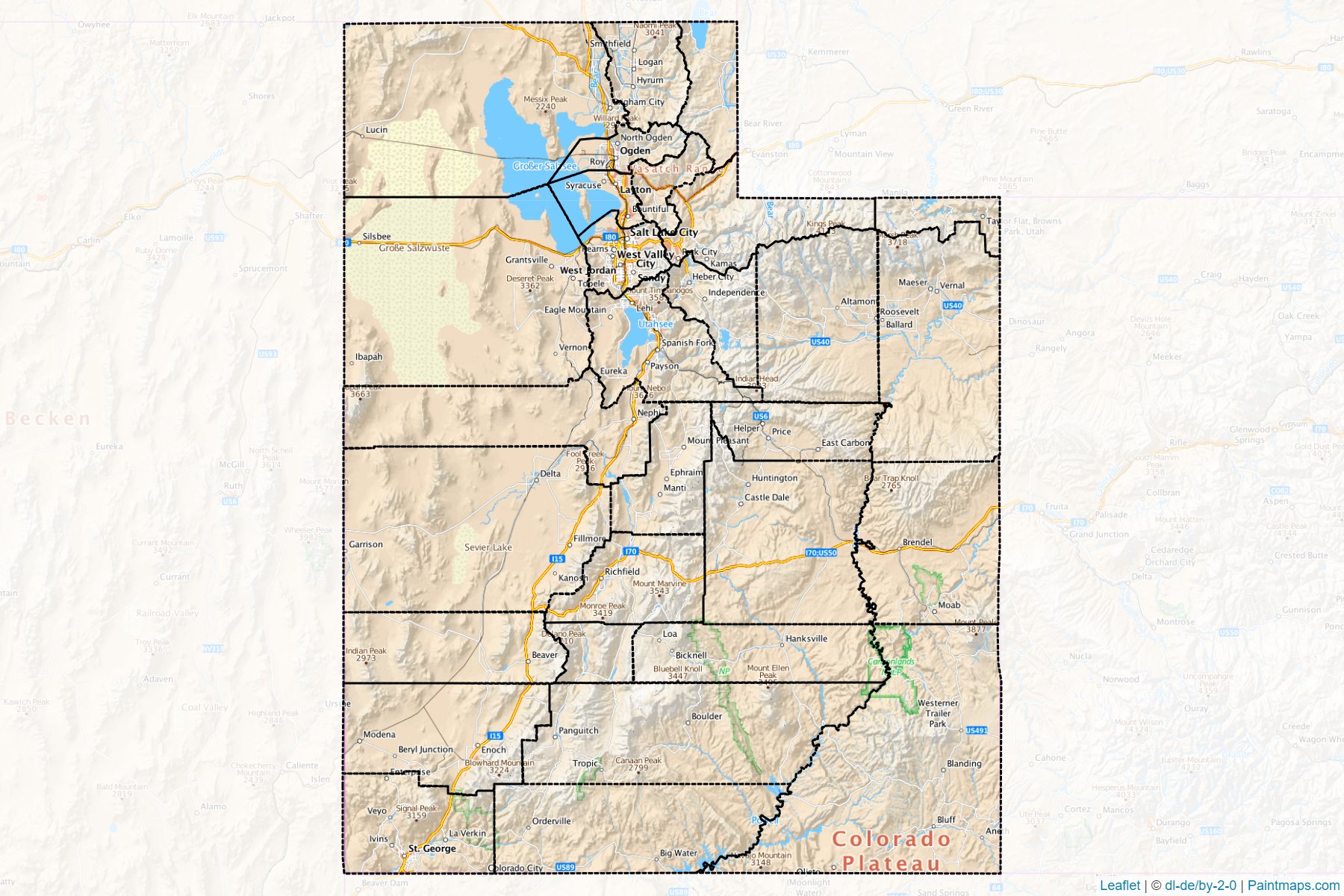 Muestras de recorte de mapas Utah (Estados Unidos de America)-1