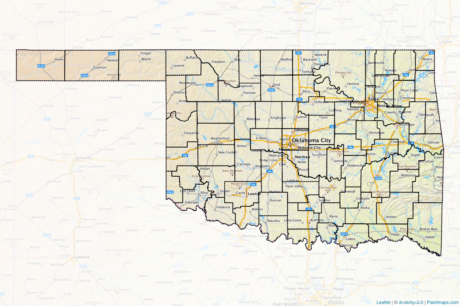 Oklahoma (Amerika Birleşik Devletleri) Haritası Örnekleri-1