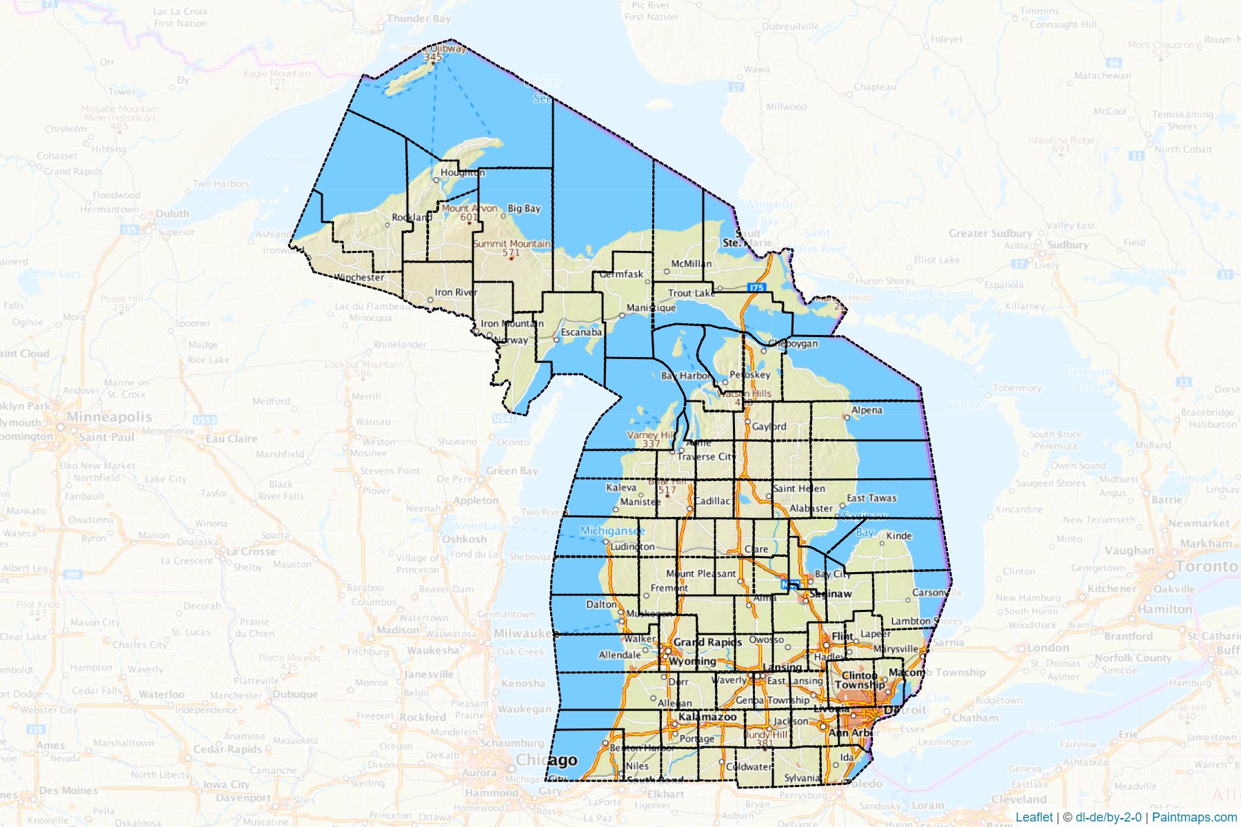 Michigan (Amerika Birleşik Devletleri) Haritası Örnekleri-1