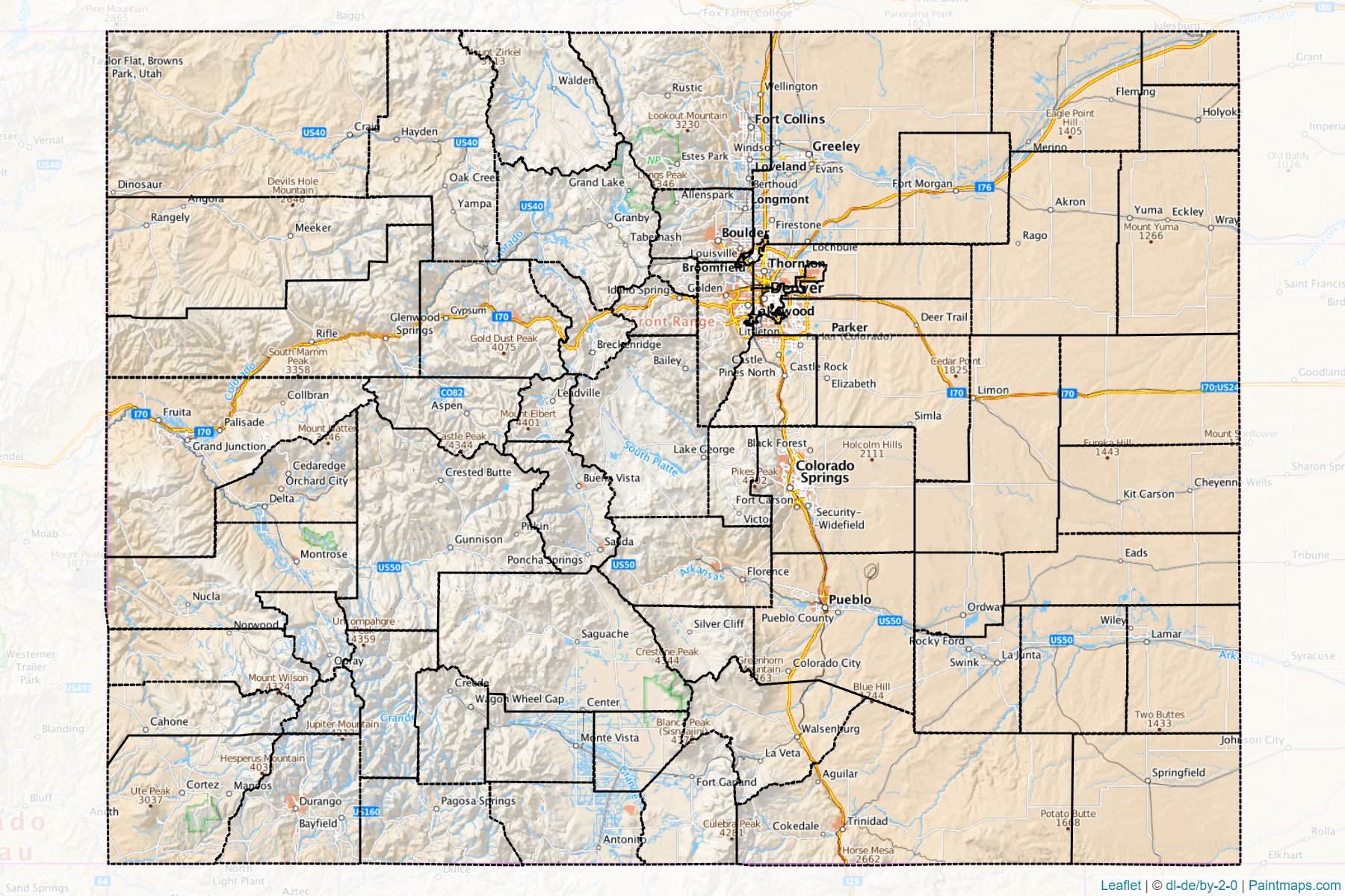 Muestras de recorte de mapas Colorado (Estados Unidos de America)-1