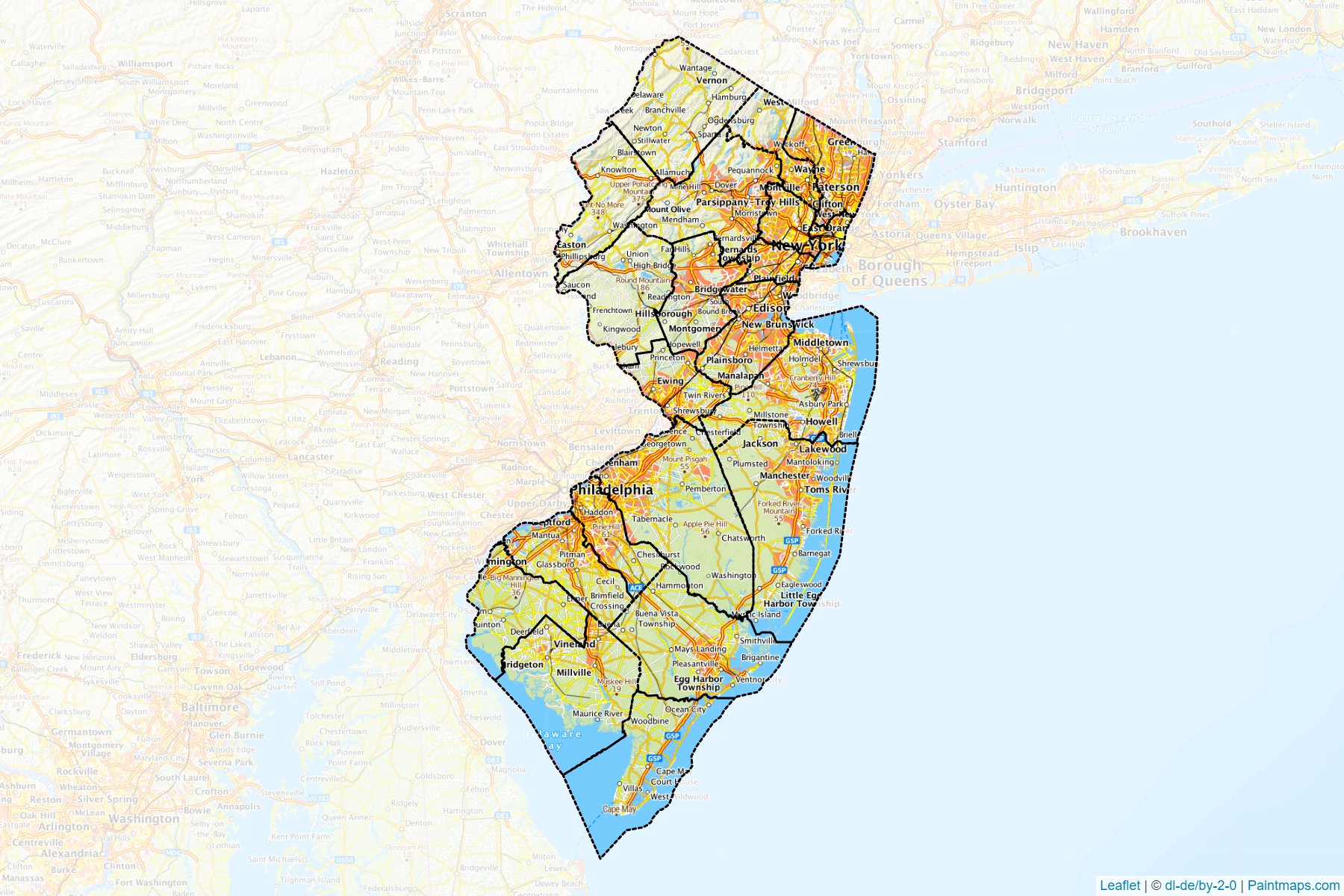 Muestras de recorte de mapas New Jersey (Estados Unidos de America)-1