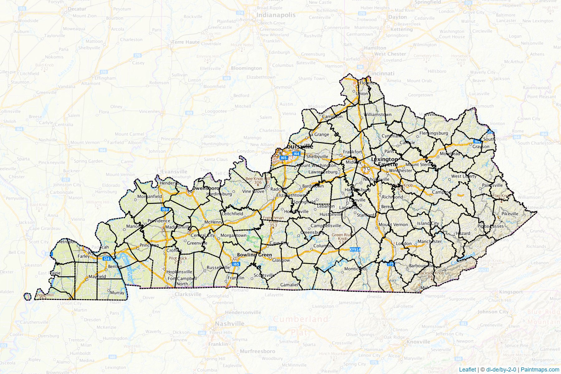 Muestras de recorte de mapas Kentucky (Estados Unidos de America)-1