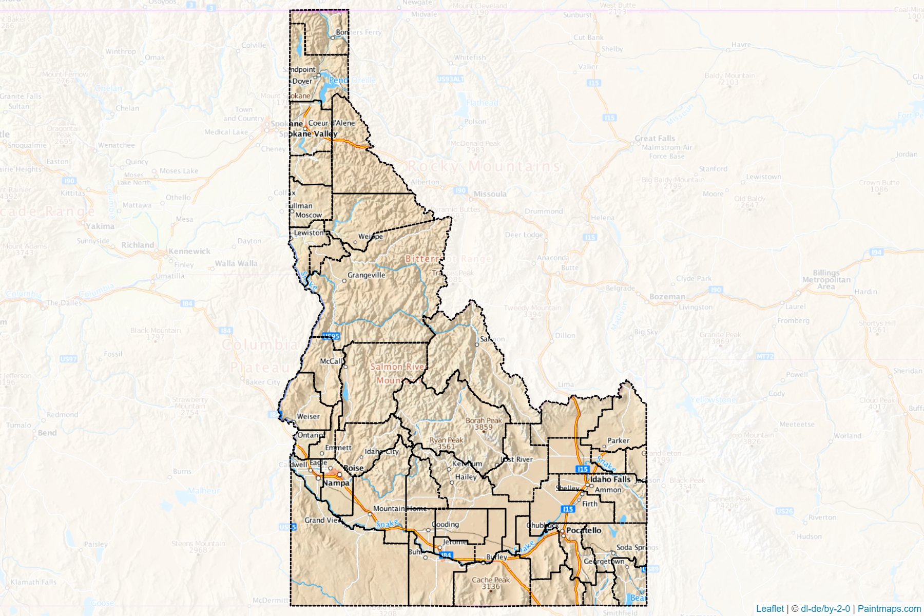 Muestras de recorte de mapas Idaho (Estados Unidos de America)-1