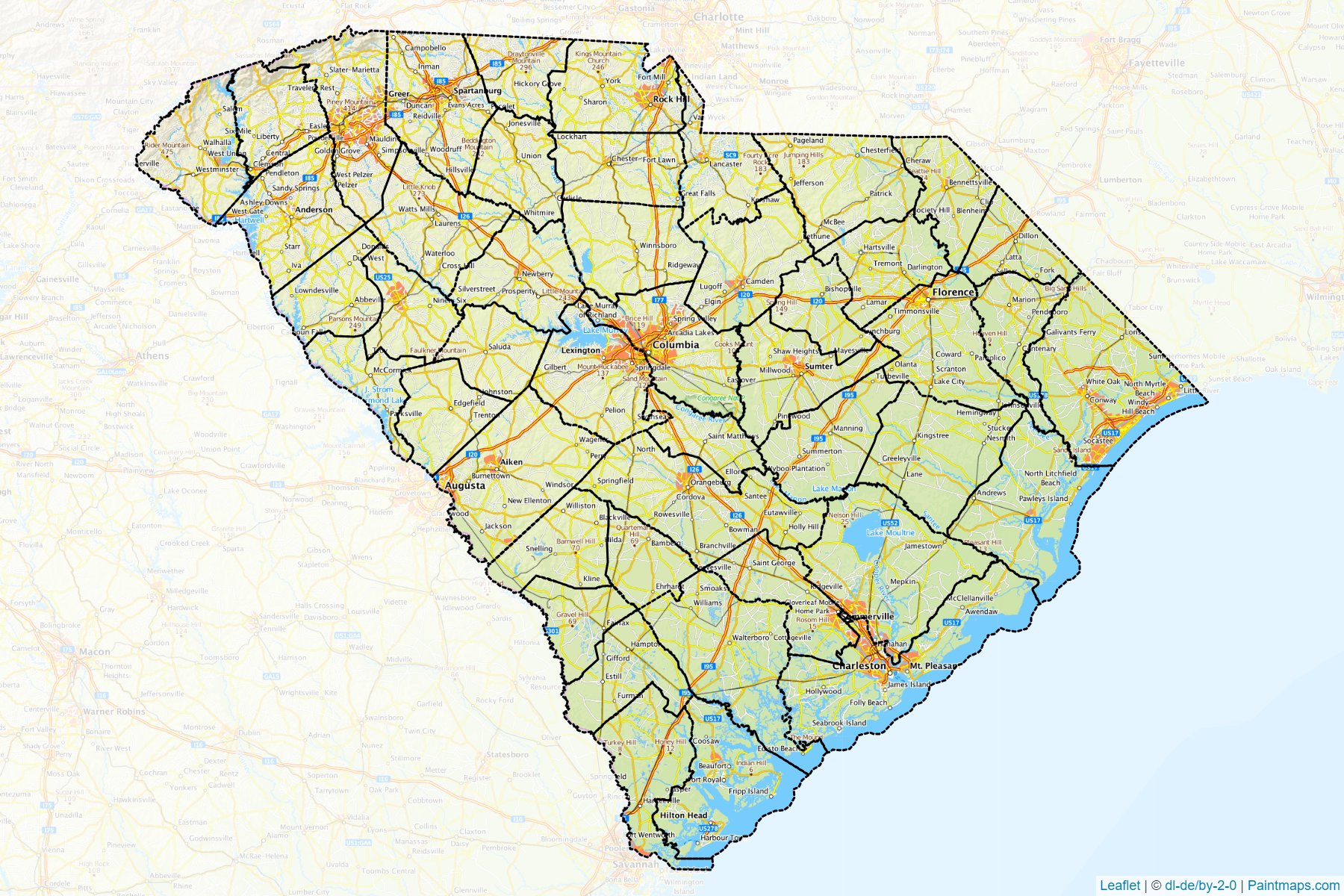 Muestras de recorte de mapas South Carolina (Estados Unidos de America)-1