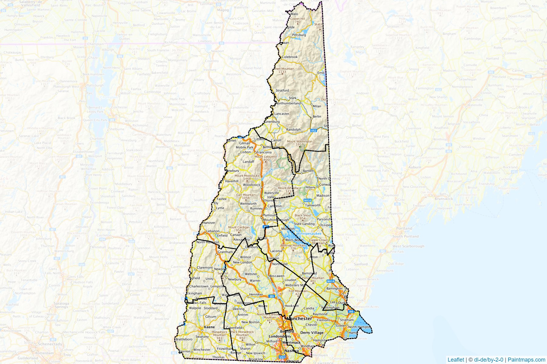 New Hampshire (Amerika Birleşik Devletleri) Haritası Örnekleri-1