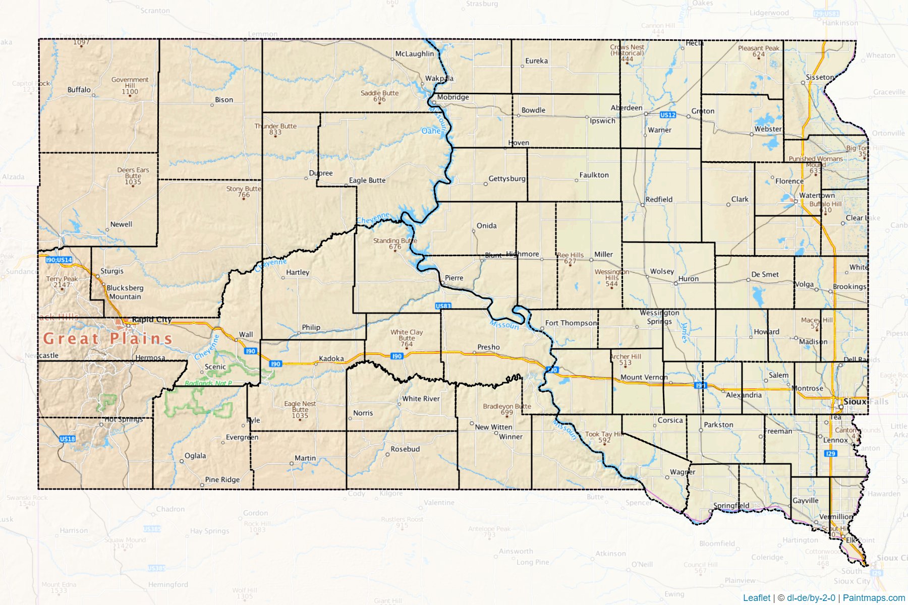 South Dakota (United States) Map Cropping Samples-1