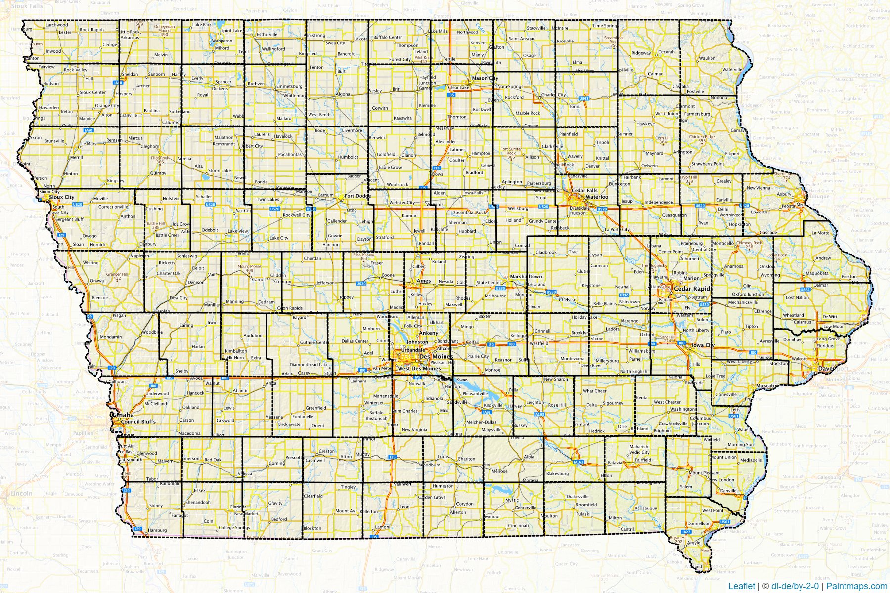 Iowa (Amerika Birleşik Devletleri) Haritası Örnekleri-1