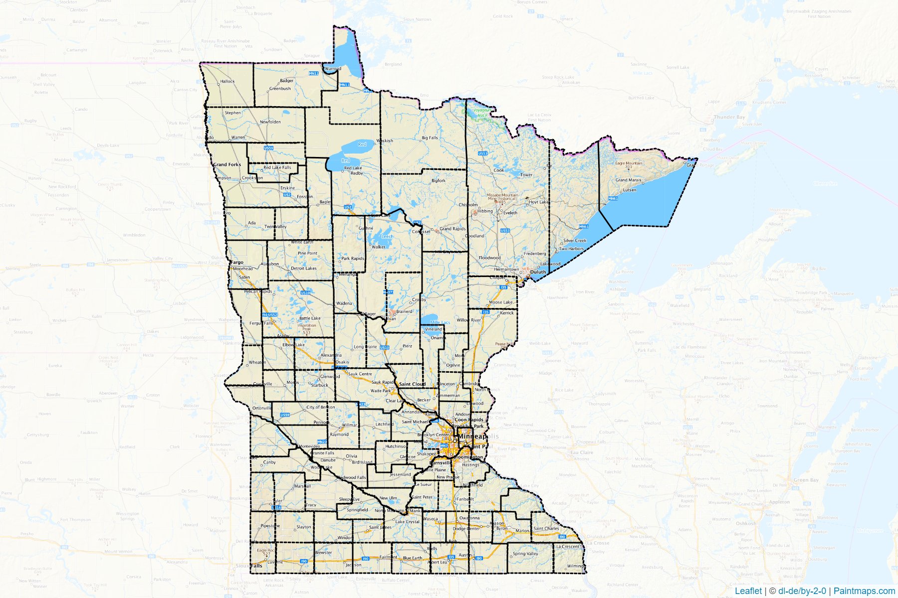 Muestras de recorte de mapas Minnesota (Estados Unidos de America)-1