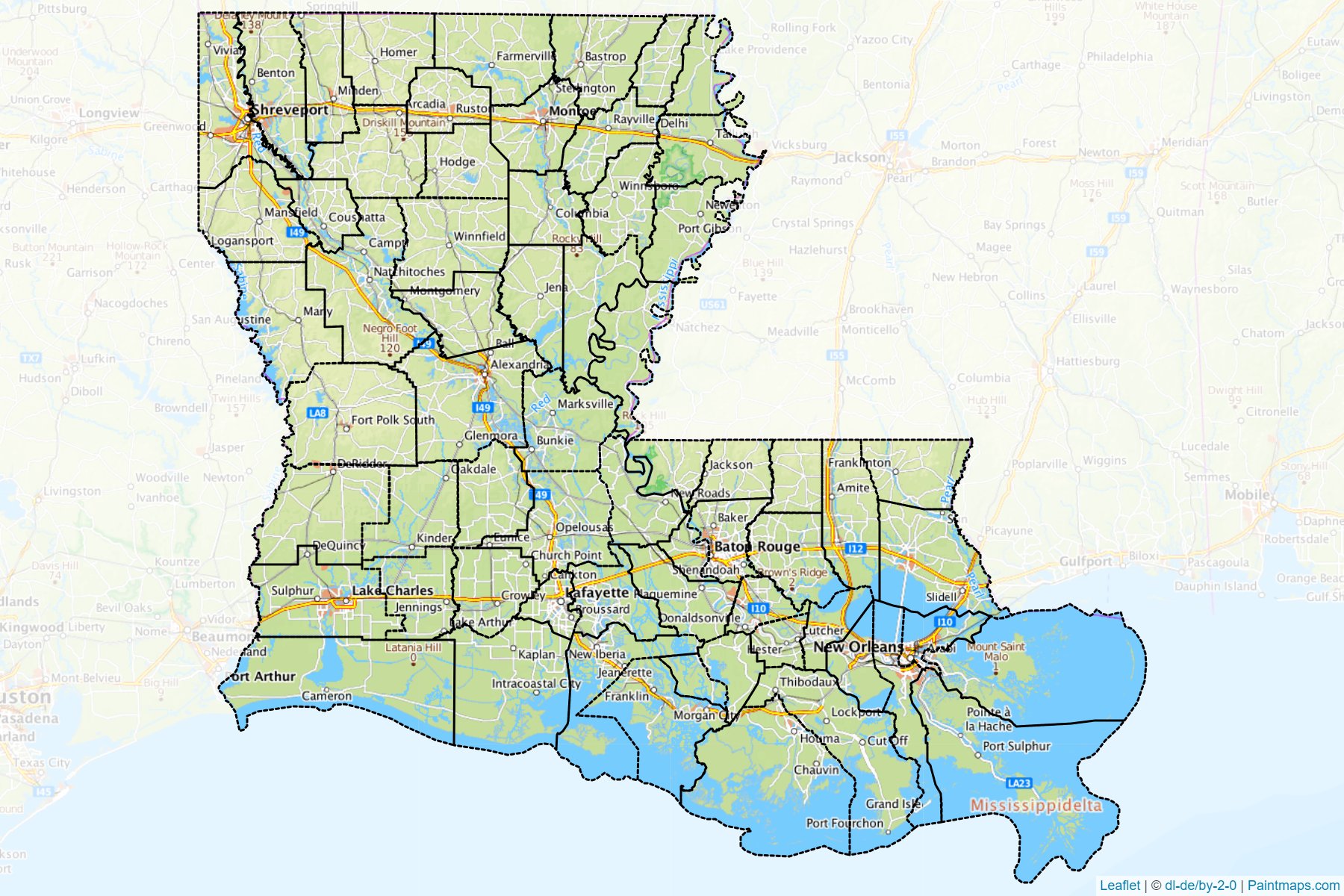 Muestras de recorte de mapas Louisiana (Estados Unidos de America)-1