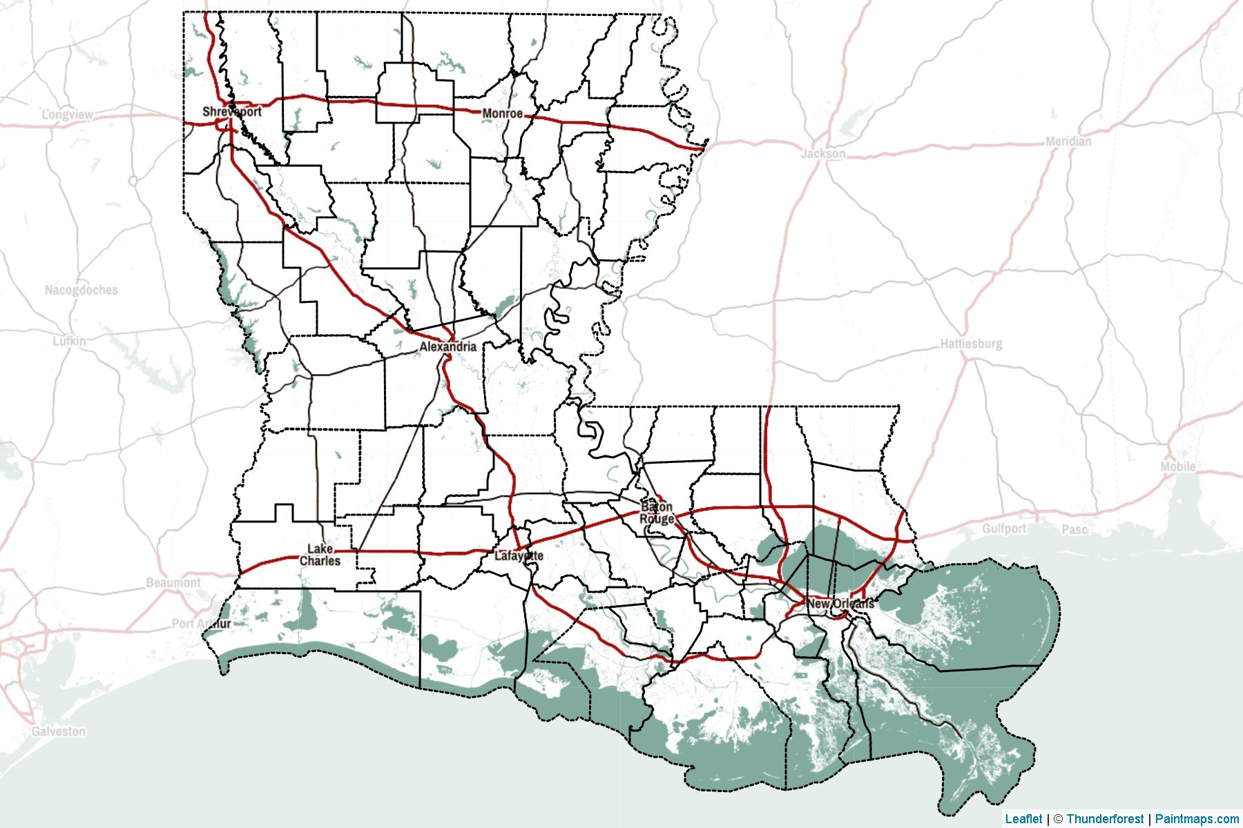 Muestras de recorte de mapas Louisiana (Estados Unidos de America)-2