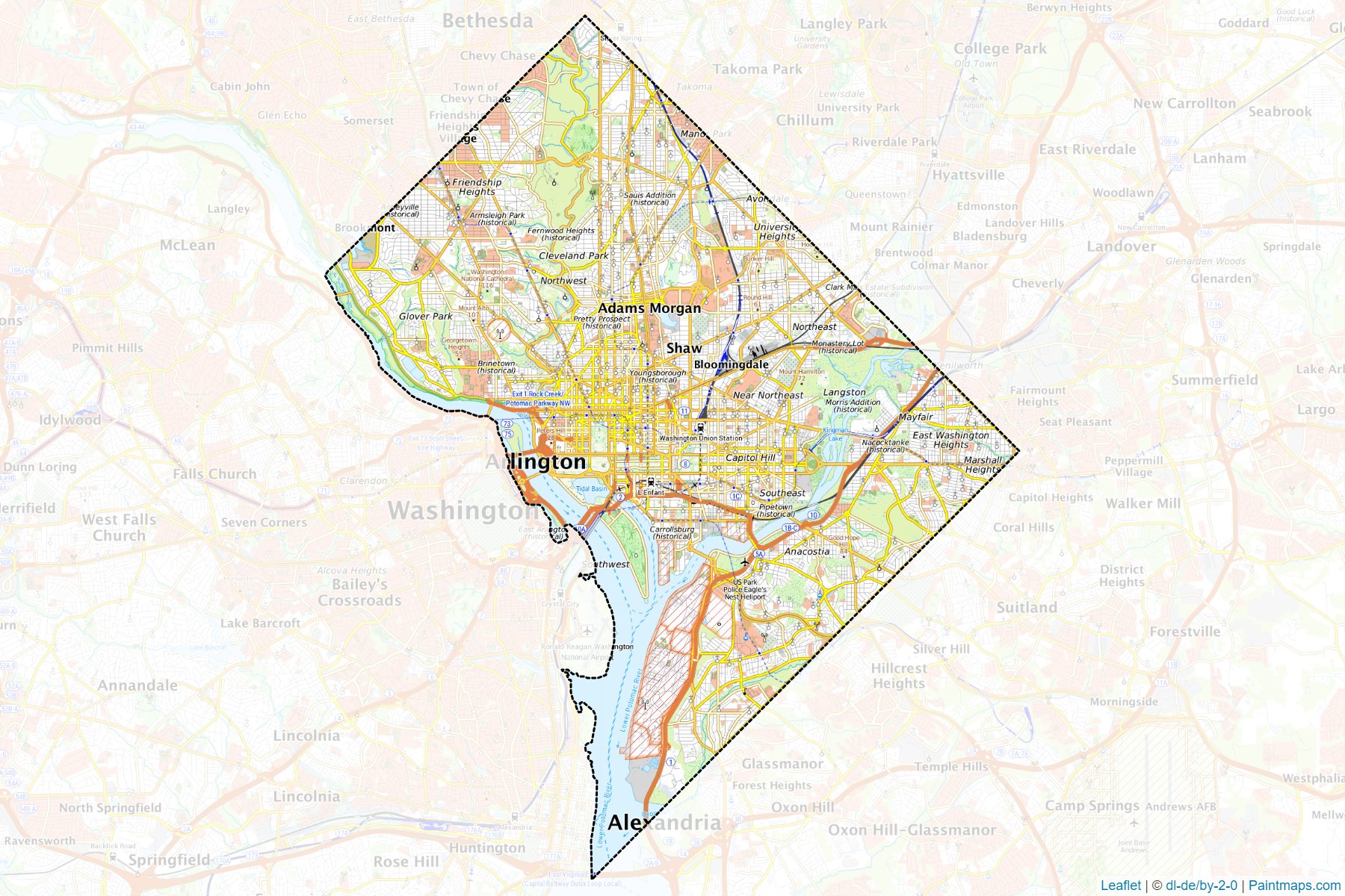 Muestras de recorte de mapas District of Columbia (Estados Unidos de America)-1