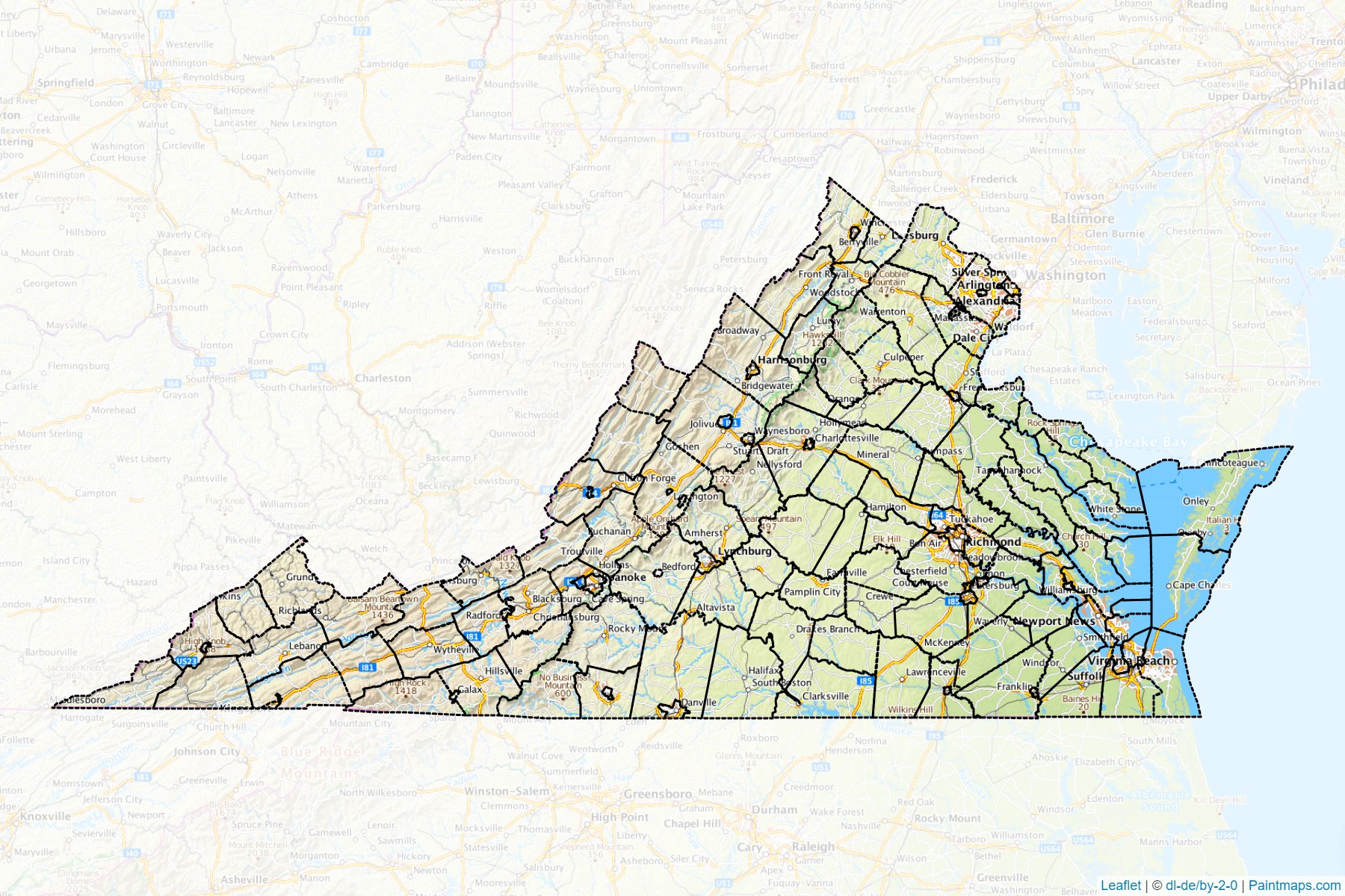 Muestras de recorte de mapas Virginia (Estados Unidos de America)-1