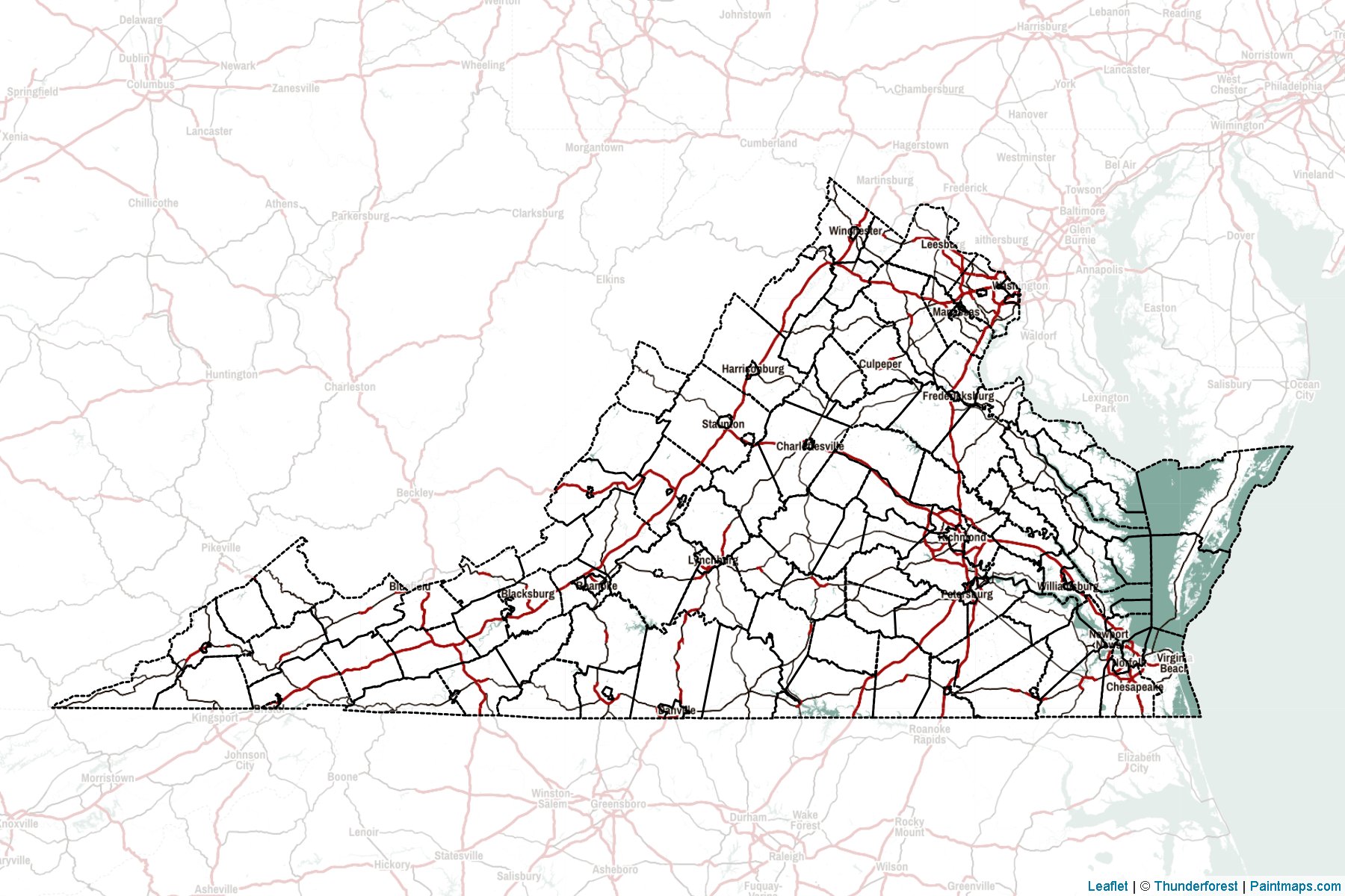 Muestras de recorte de mapas Virginia (Estados Unidos de America)-2