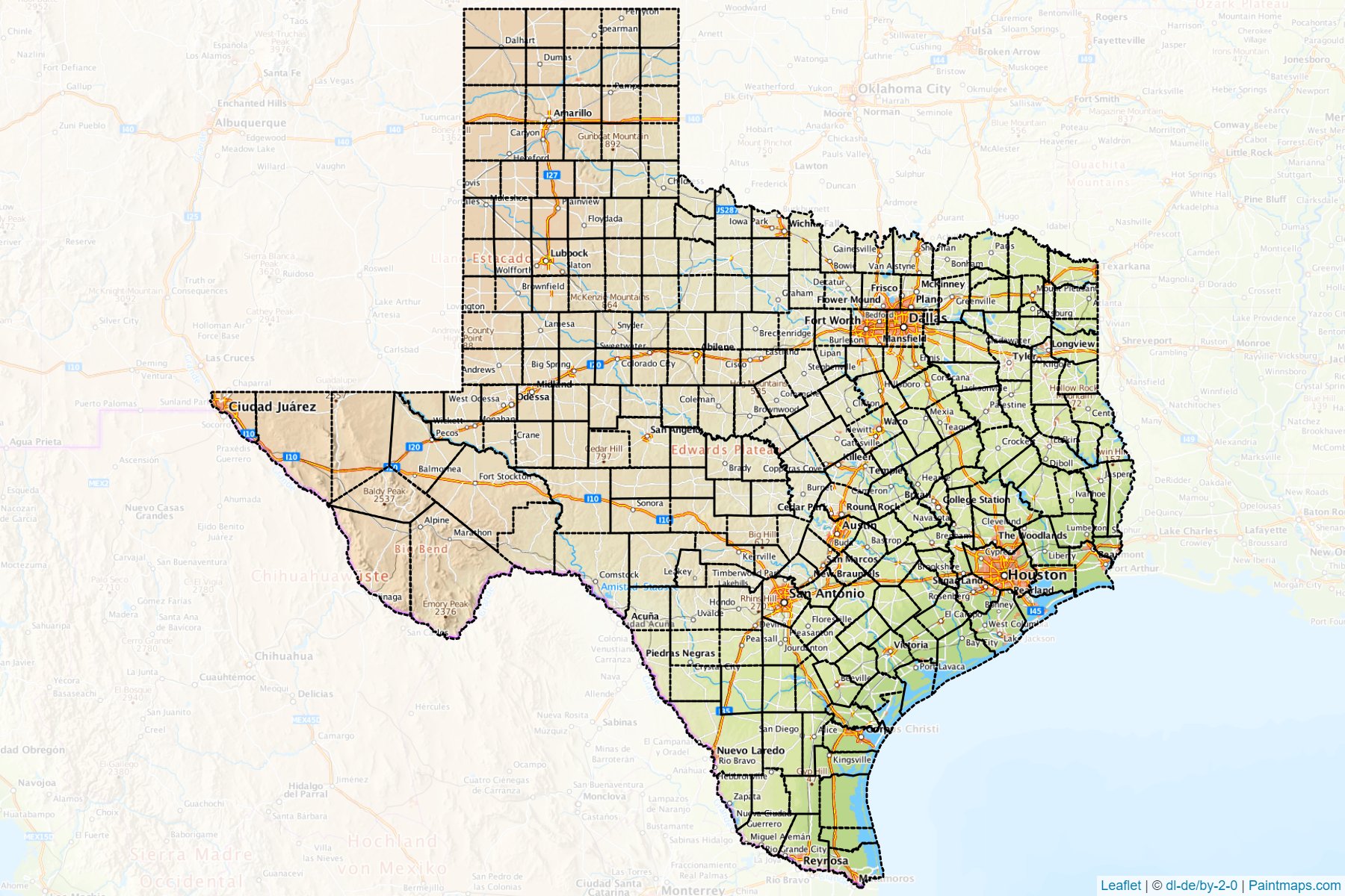 Muestras de recorte de mapas Texas (Estados Unidos de America)-1