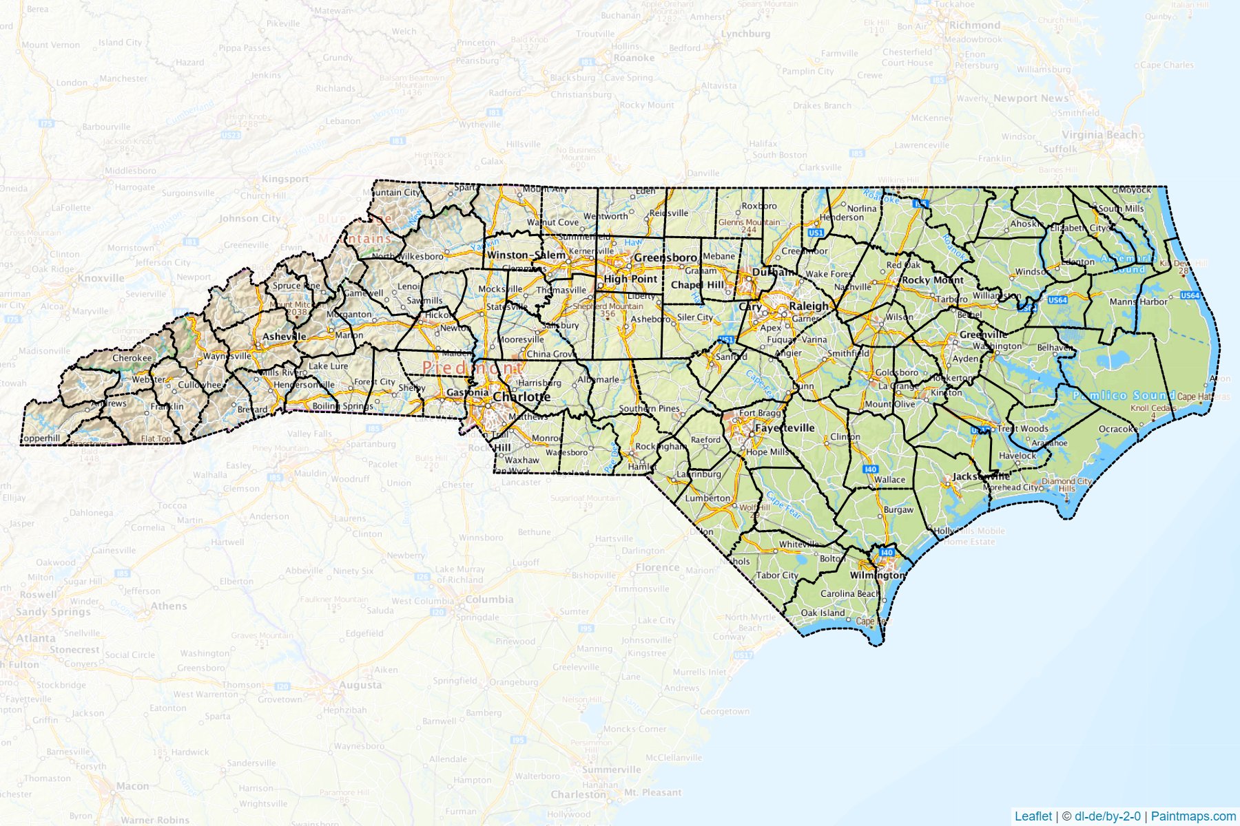 Muestras de recorte de mapas North Carolina (Estados Unidos de America)-1