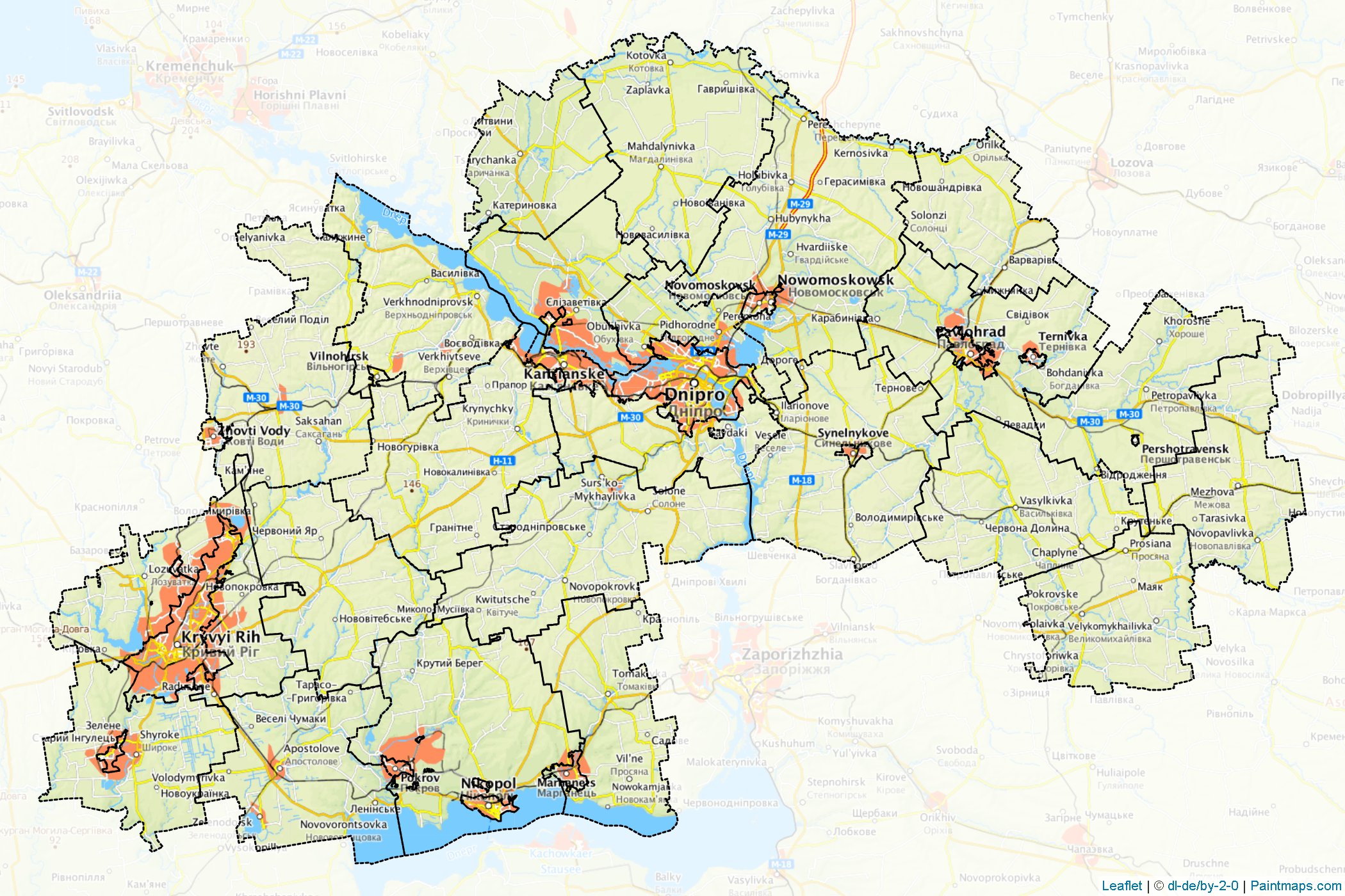 Muestras de recorte de mapas Dnipropetrovs'k (Ucrania)-1