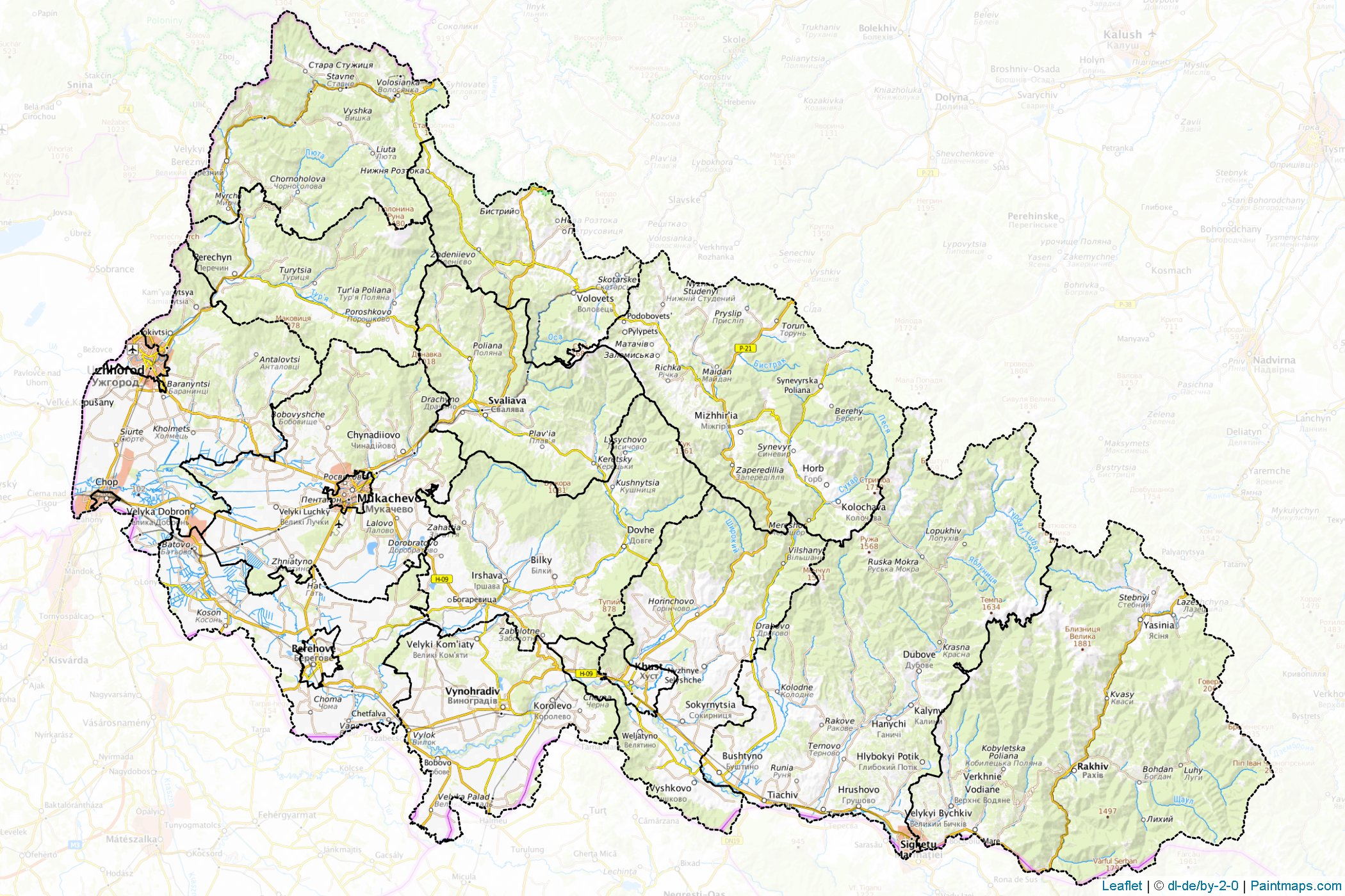 Muestras de recorte de mapas Zakarpattia (Ucrania)-1