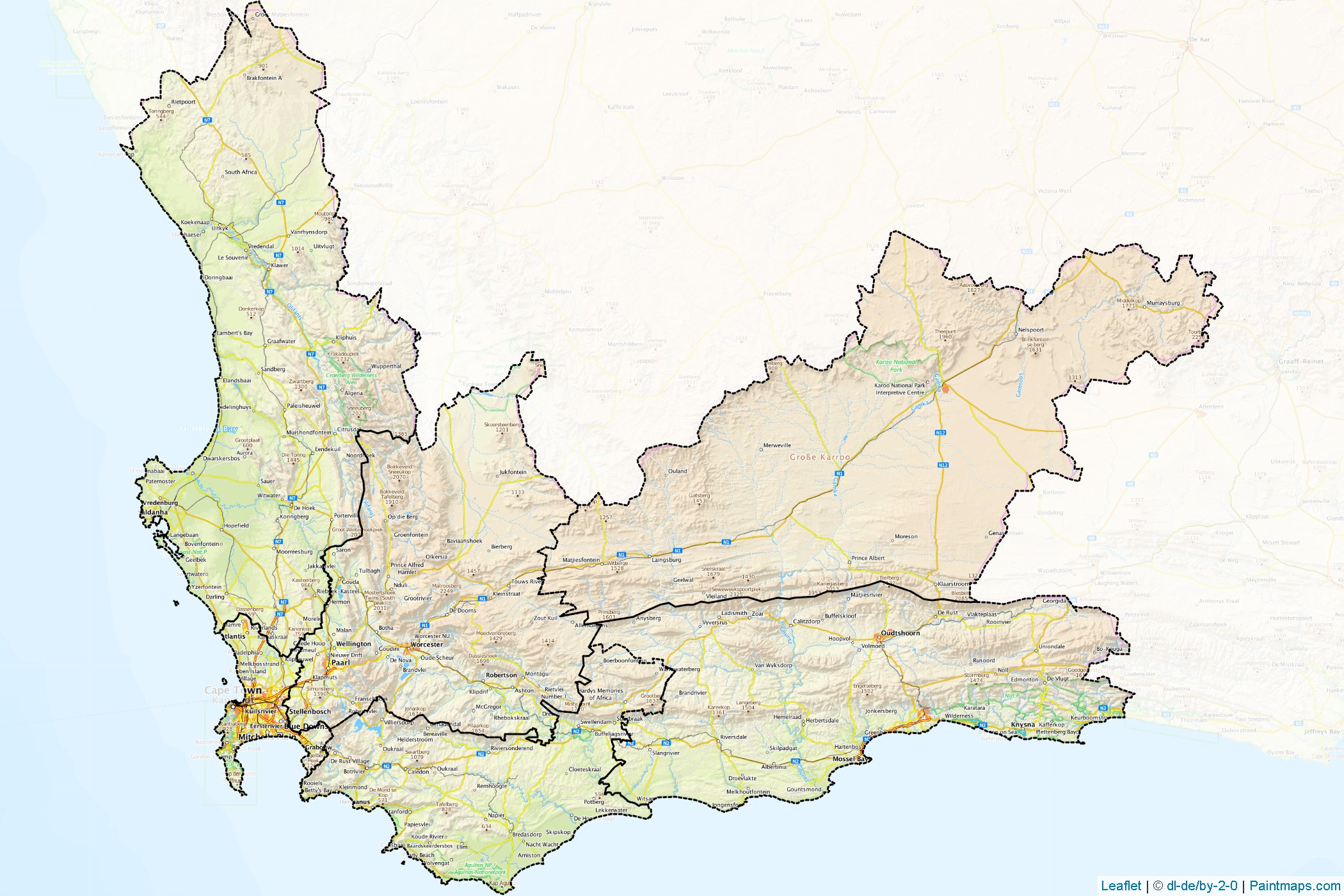 Muestras de recorte de mapas Western Cape (Sudáfrica)-1