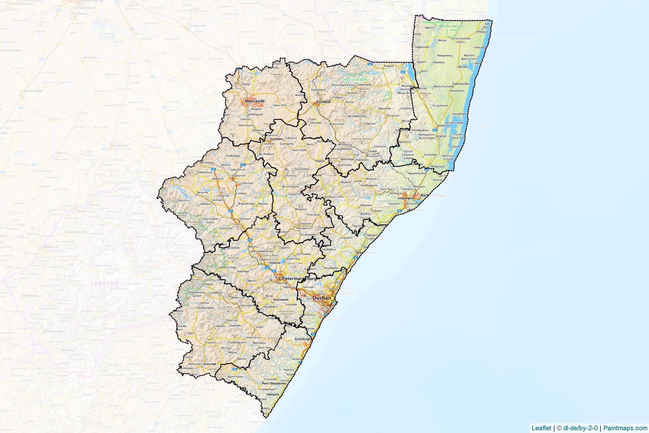 Muestras de recorte de mapas Kwazulu-Natal (Sudáfrica)-1