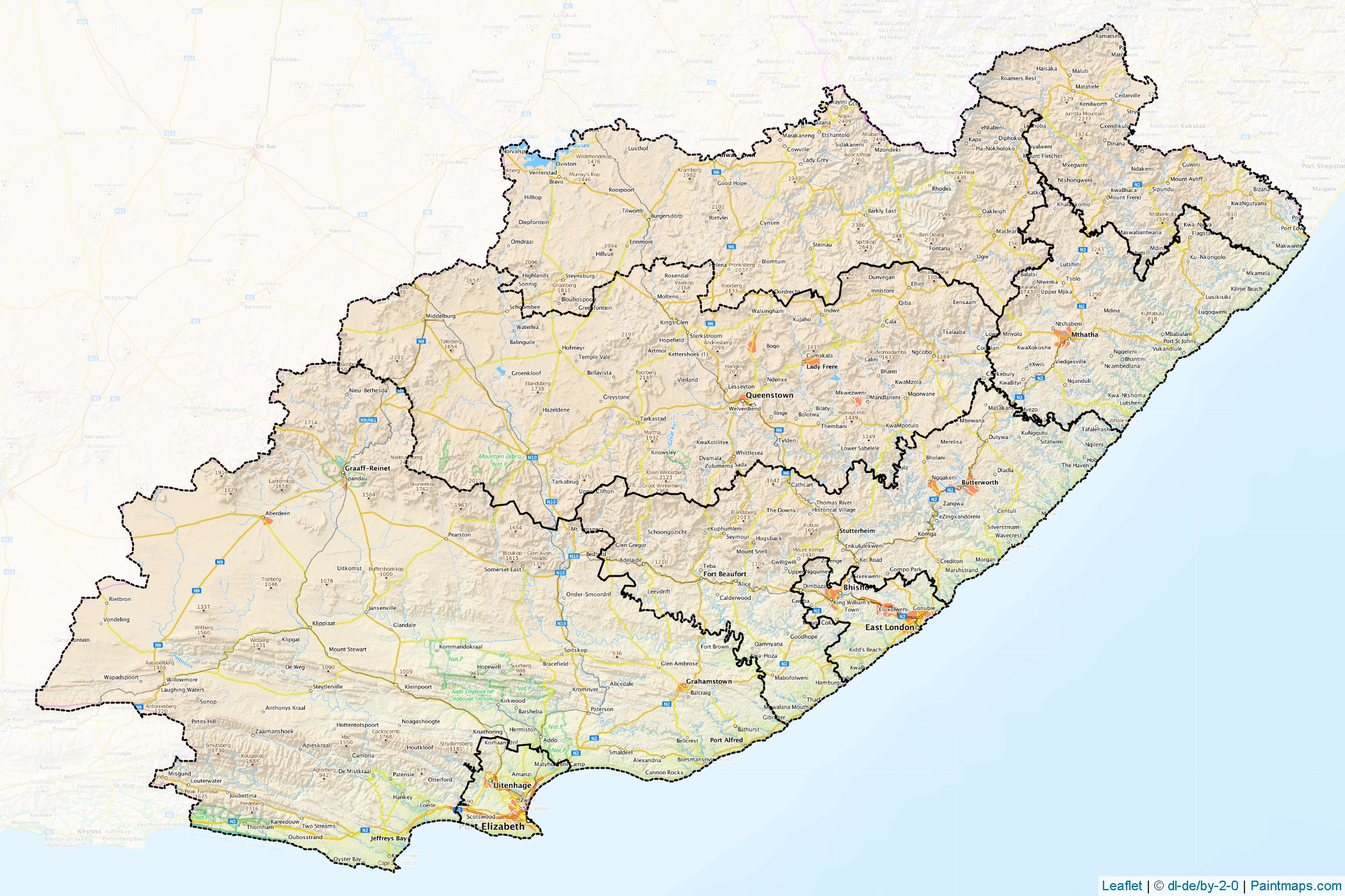 Muestras de recorte de mapas Eastern Cape (Sudáfrica)-1