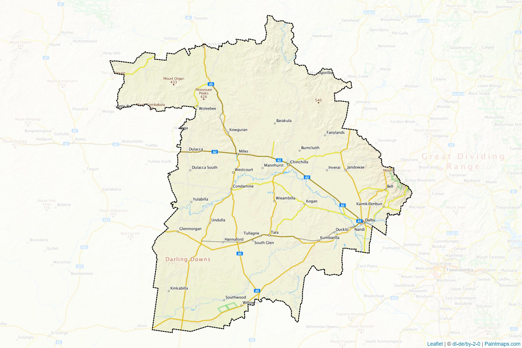 Muestras de recorte de mapas Western Downs (Queensland)-1