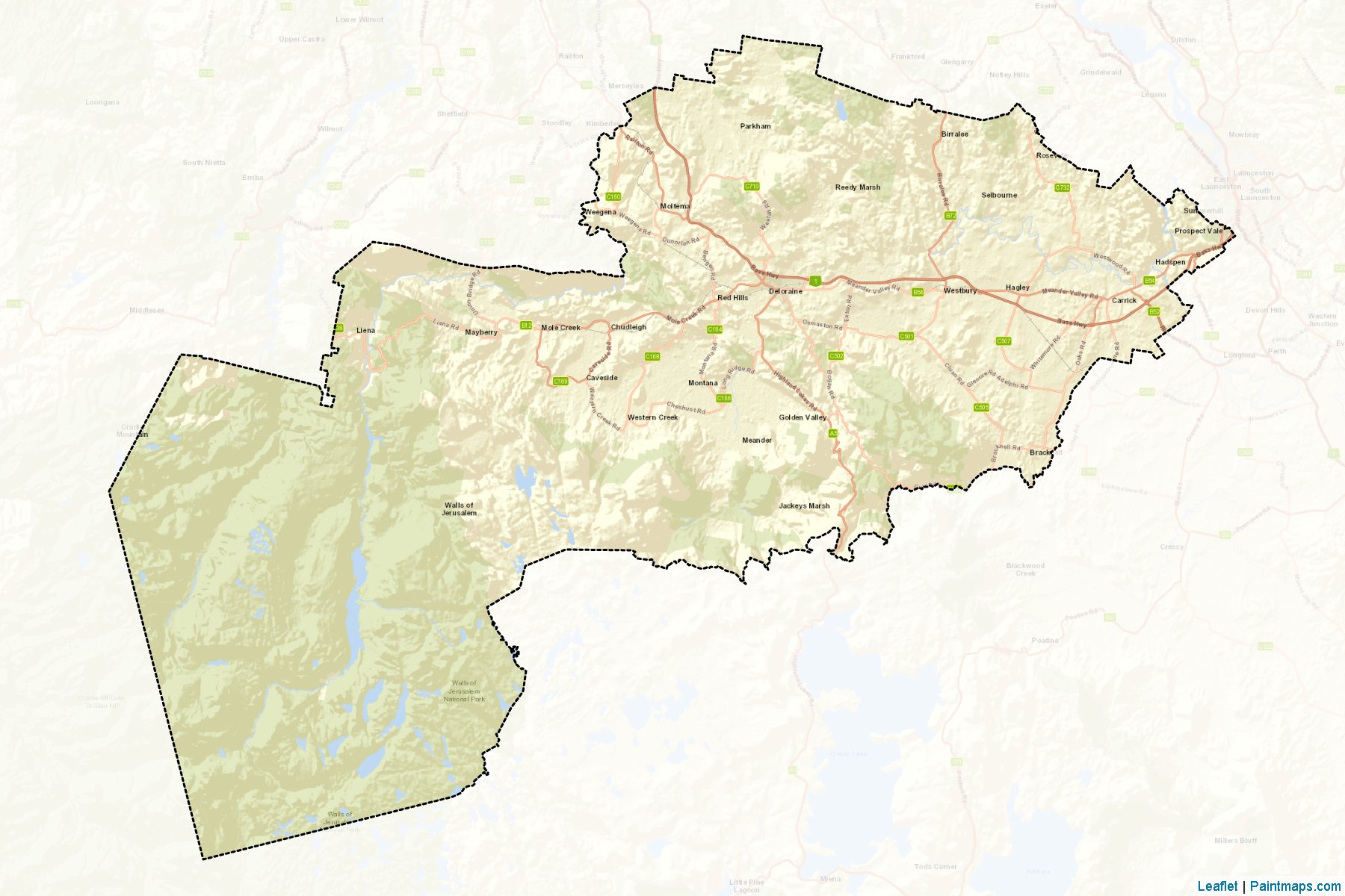 Muestras de recorte de mapas Meander Valley (Tasmania)-2