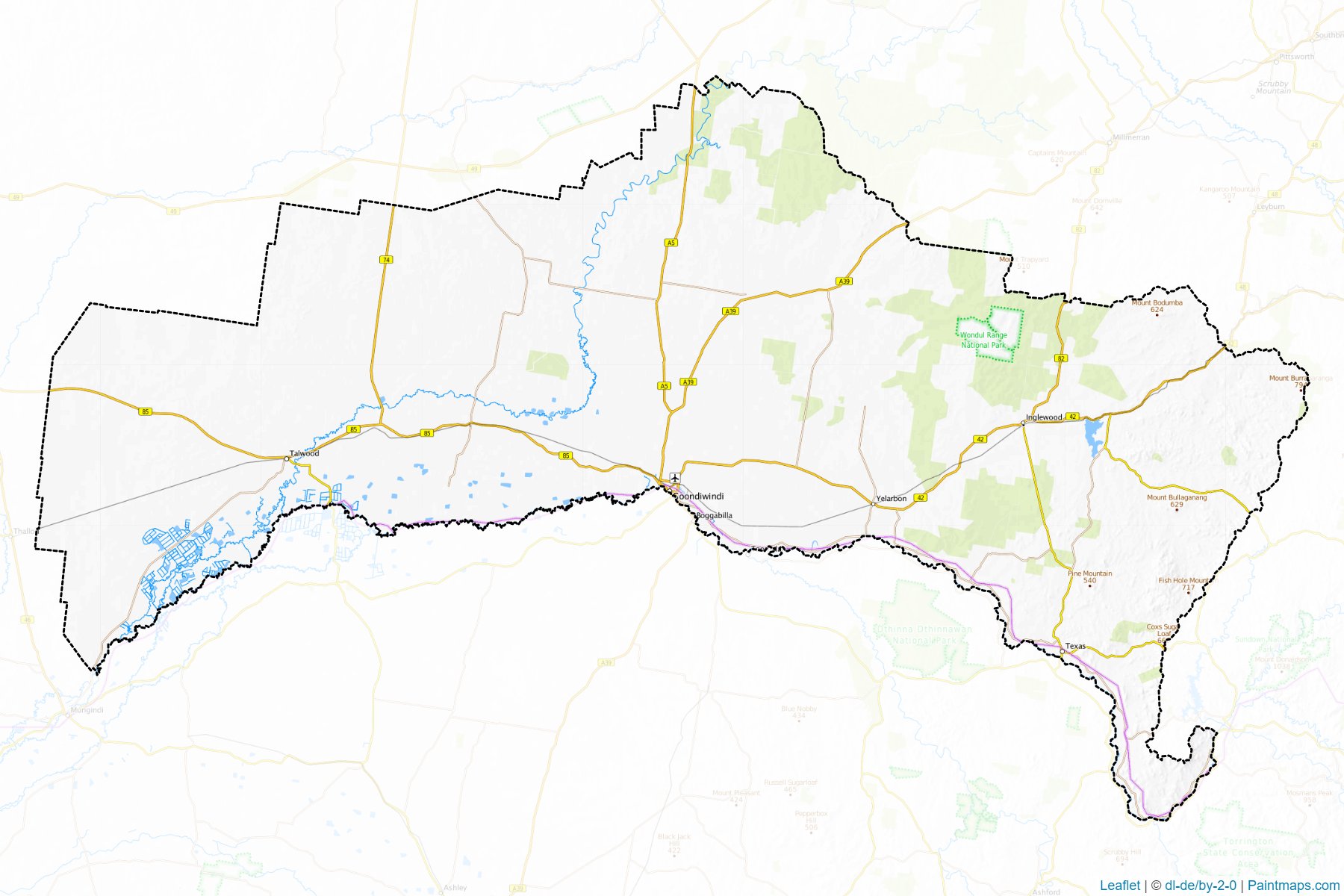 Muestras de recorte de mapas Goondiwindi (Queensland)-1